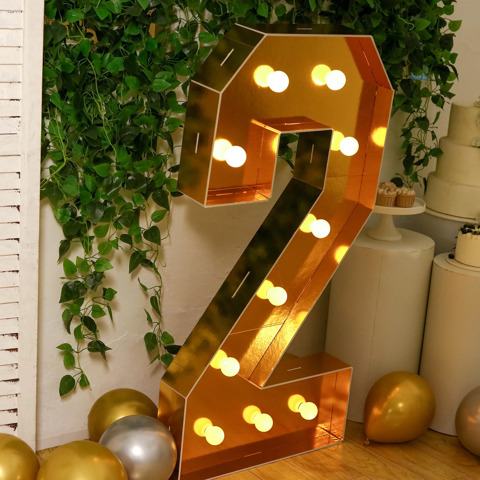 4ft Giant LED Marquee Number "2", Gold Pre-Cut Foam Board with 10 Warm White Battery Operated LEDs, Glue Gun and Sticks - Image 2