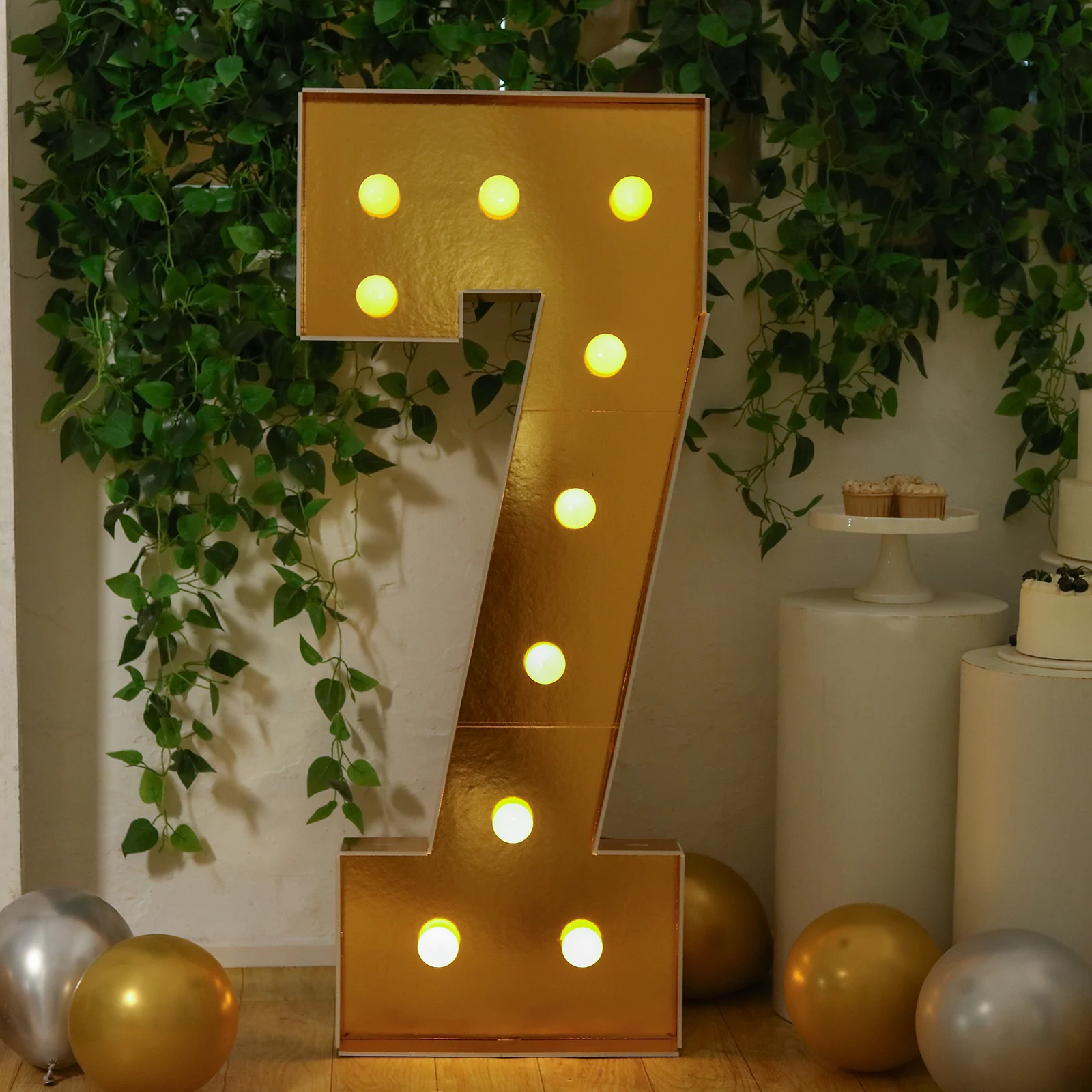 4ft Giant LED Marquee Number "7", Gold Pre-Cut Foam Board with 10 Warm White Battery Operated LEDs, Glue Gun and Sticks - Image 7