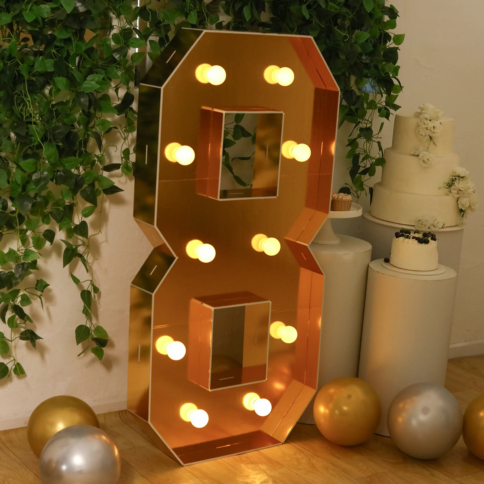 4ft Giant LED Marquee Number "8", Gold Pre-Cut Foam Board with 10 Warm White Battery Operated LEDs, Glue Gun and Sticks - Image 2