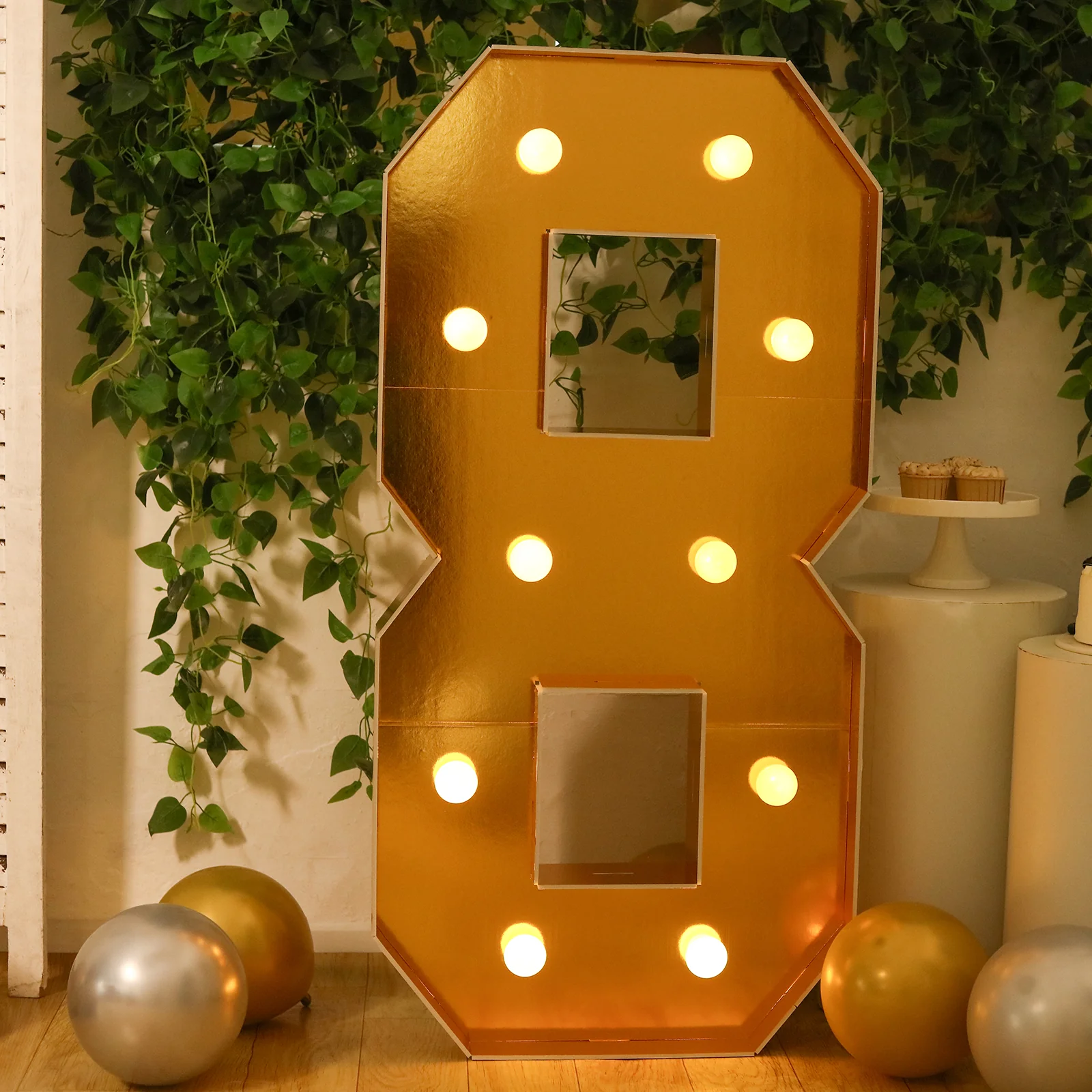 4ft Giant LED Marquee Number "8", Gold Pre-Cut Foam Board with 10 Warm White Battery Operated LEDs, Glue Gun and Sticks - Image 7