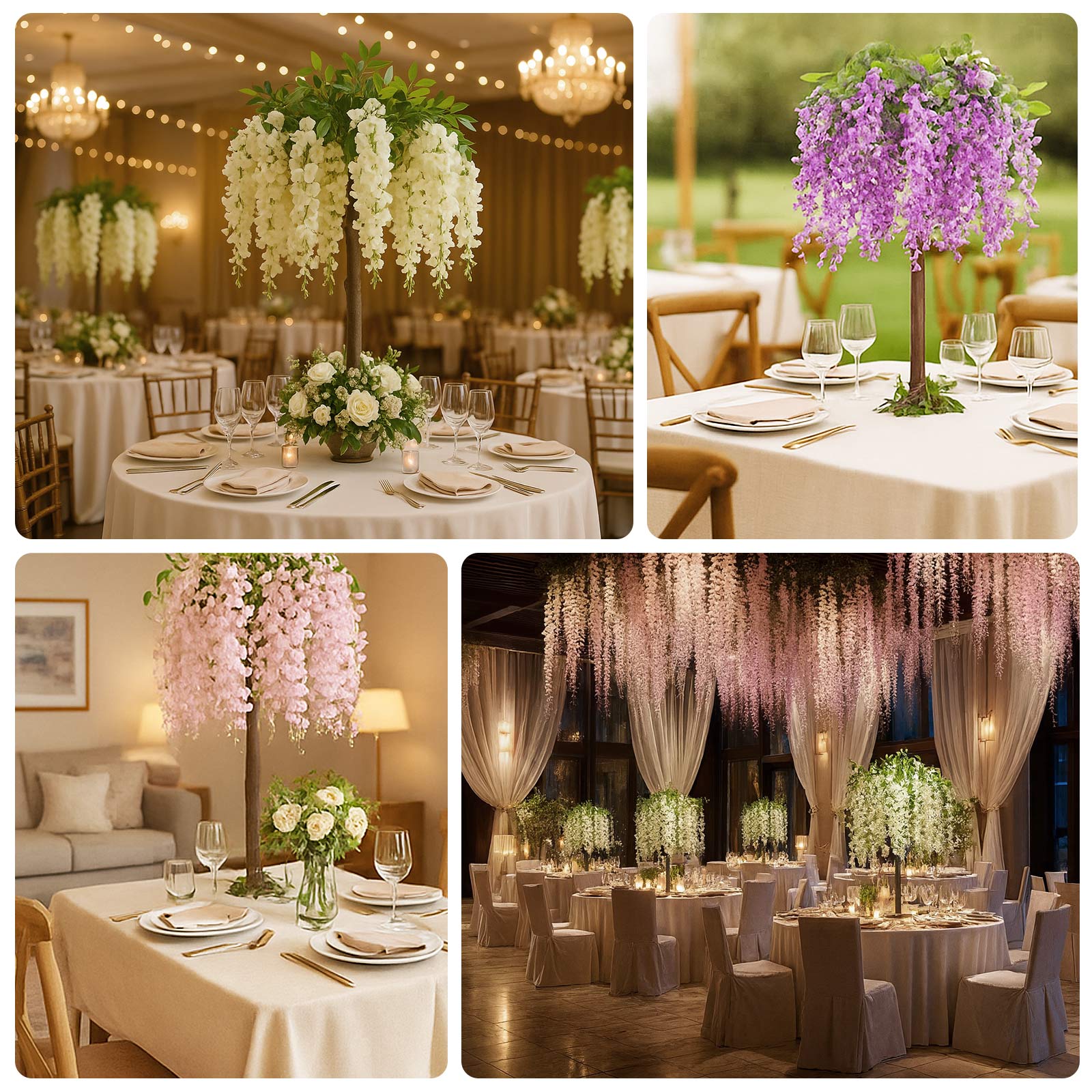 4ft Tall Lavender Lilac Wisteria Tree with Cascading Silk Flowers – Faux Floral Display with Real Wood Trunk for Wedding & Event Decor - Image 5