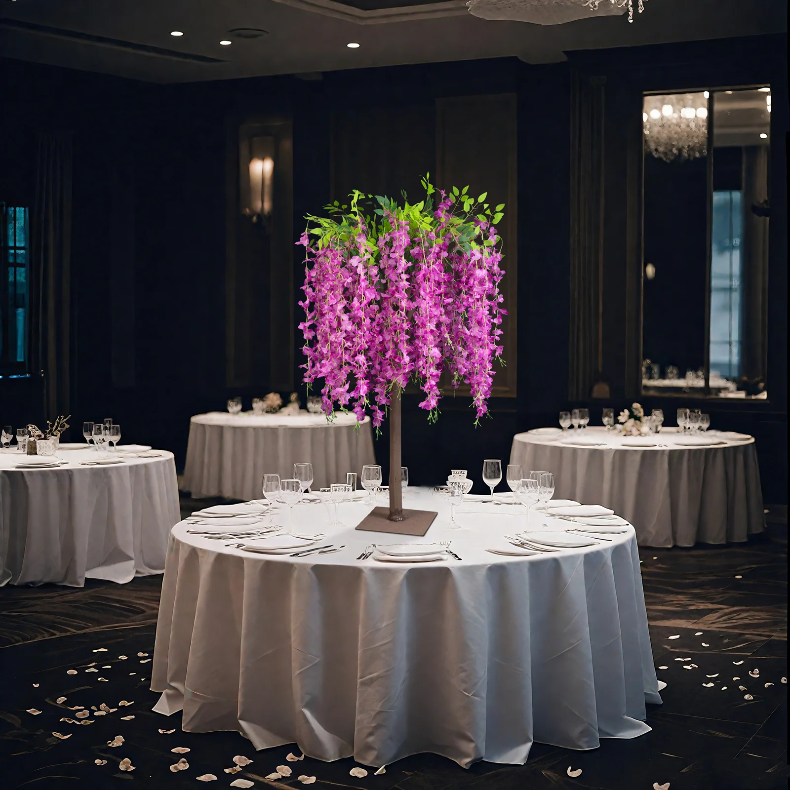 4ft Tall Lavender Lilac Wisteria Tree with Cascading Silk Flowers – Faux Floral Display with Real Wood Trunk for Wedding & Event Decor - Image 8