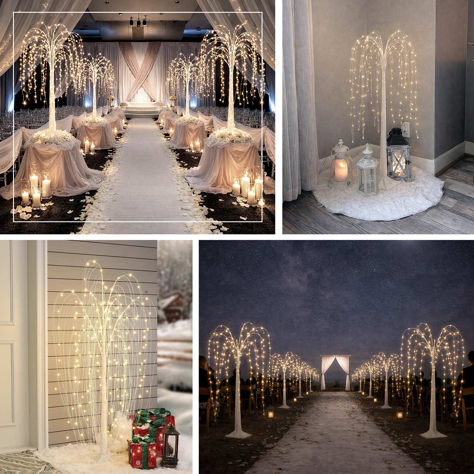 4ft LED Weeping Willow Tree Light, Battery Operated White Decorative Tree with 180 Warm White LEDs - Image 5