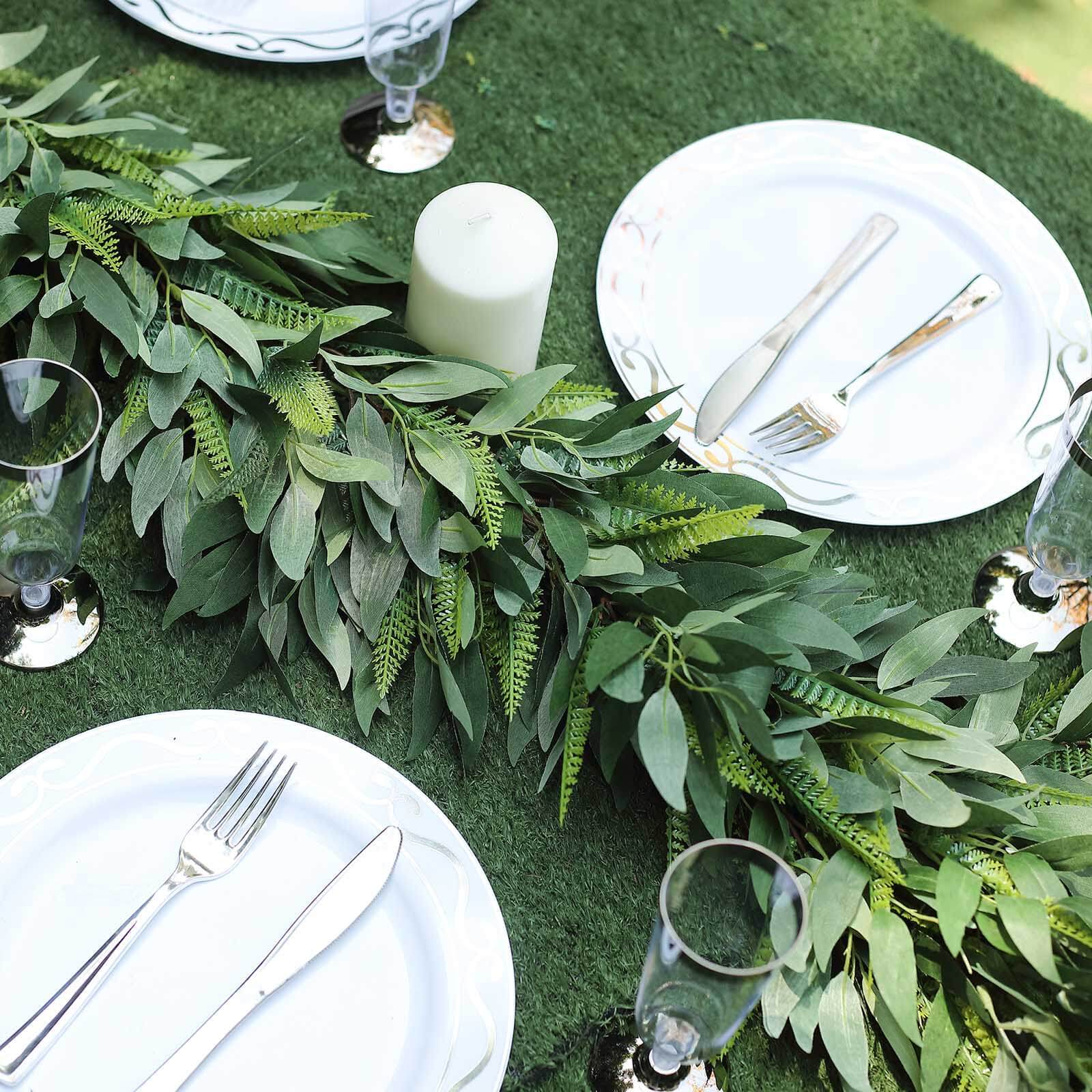 Real Touch Green Artificial Willow and Frond Leaves Garland Vine 4ft - Image 8