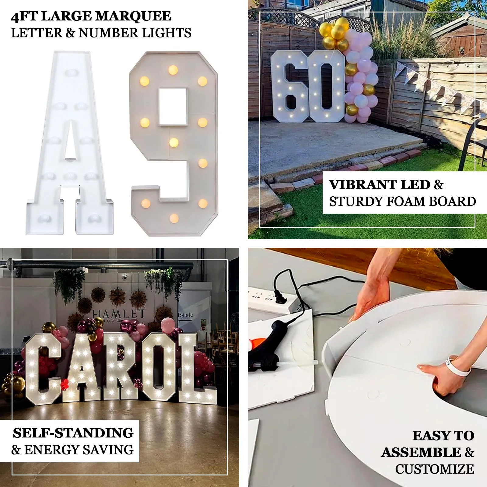 4ft Giant LED Marquee Letter "G", White Pre-Cut Foam Board with 10 Warm White Battery Operated LEDs, Glue Gun and Sticks - Image 4