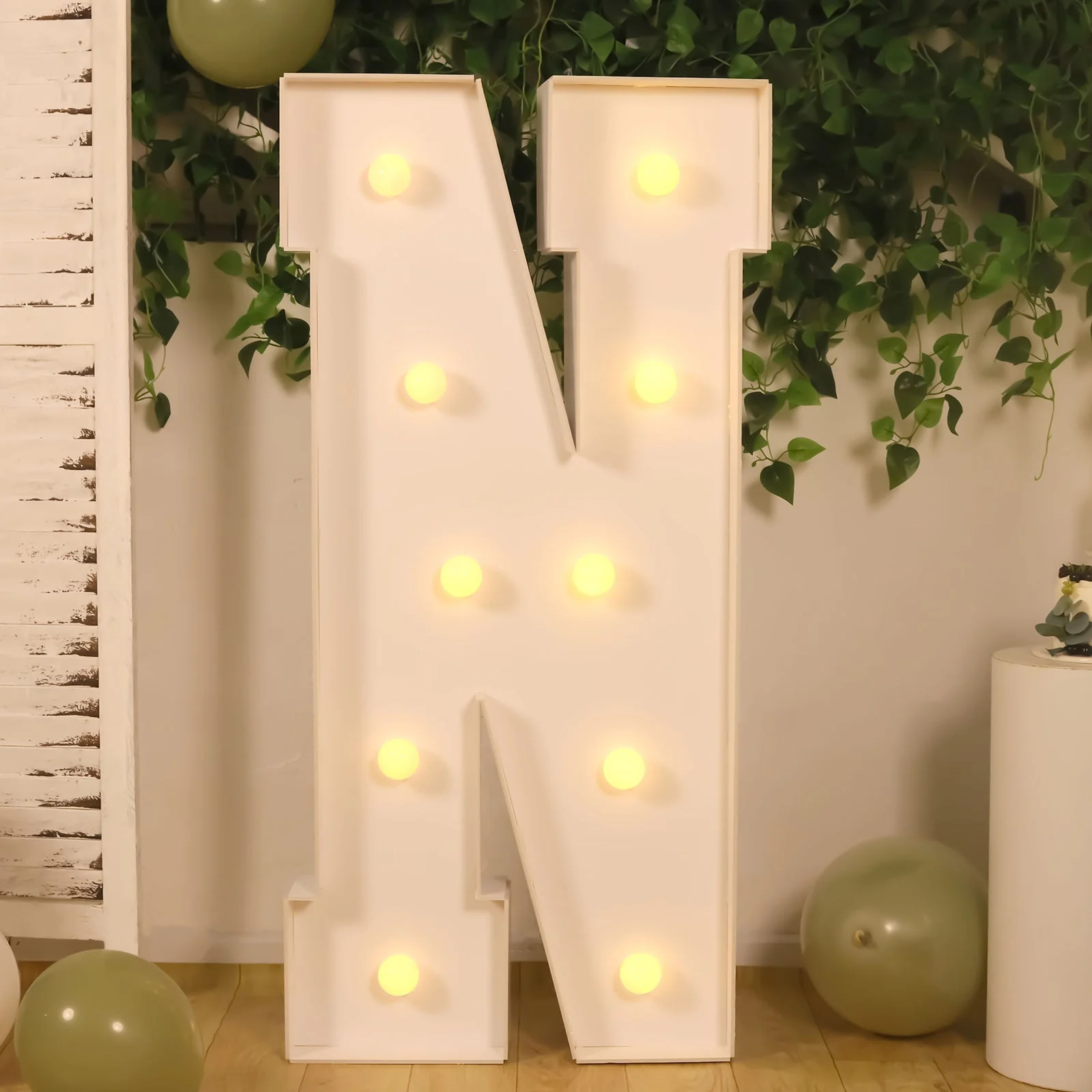 4ft Giant LED Marquee Letter "N", White Pre-Cut Foam Board with 10 Warm White Battery Operated LEDs, Glue Gun and Sticks