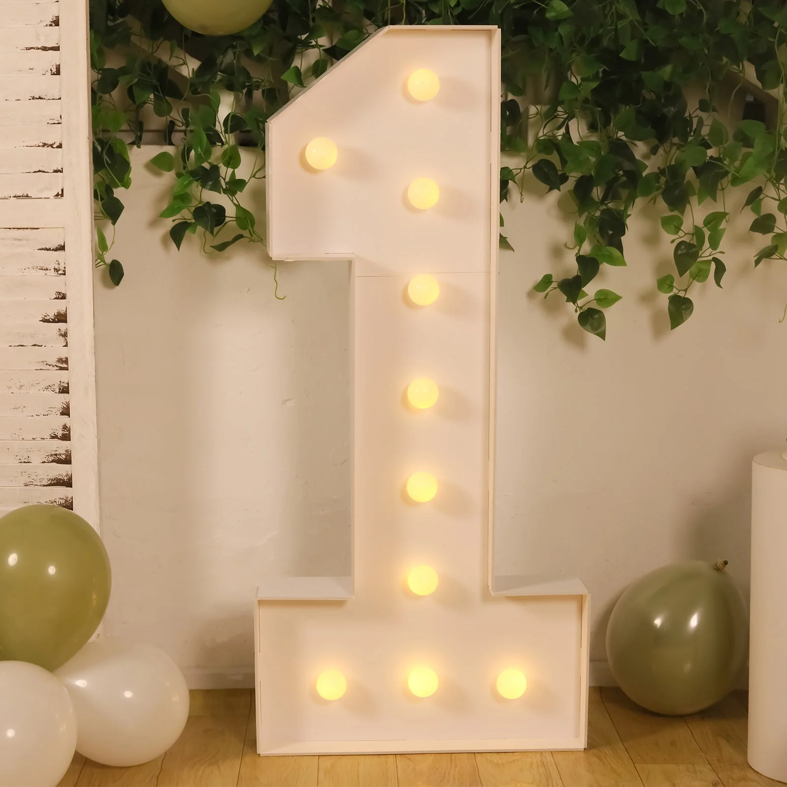 4ft Giant LED Marquee Number "1", White Pre-Cut Foam Board with 10 Warm White Battery Operated LEDs, Glue Gun and Sticks