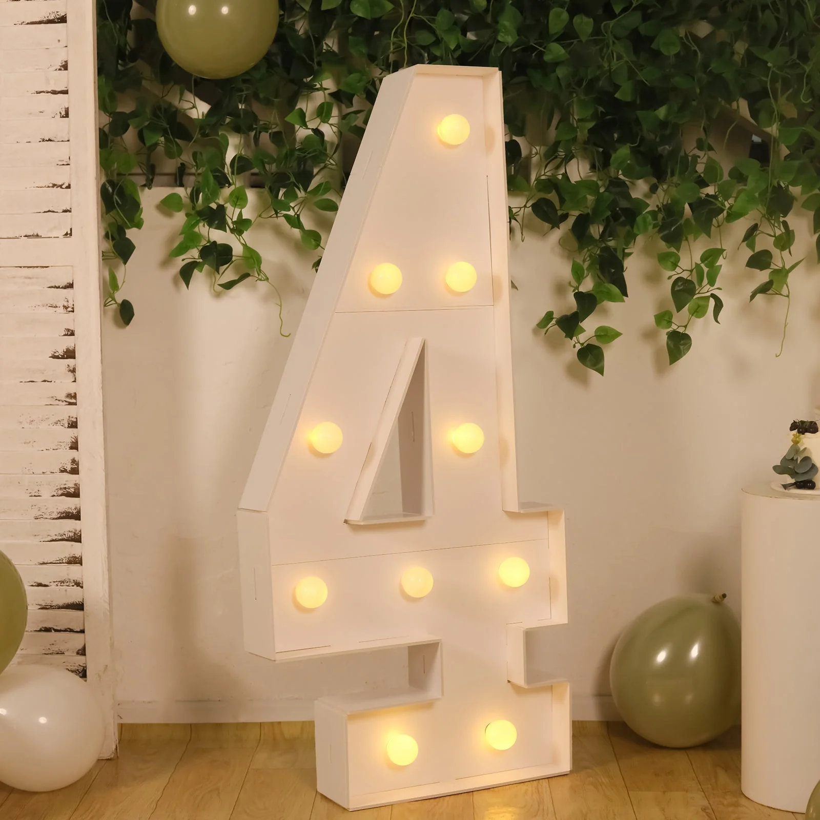 4ft Giant LED Marquee Number "4", White Pre-Cut Foam Board with 10 Warm White Battery Operated LEDs, Glue Gun and Sticks - Image 2