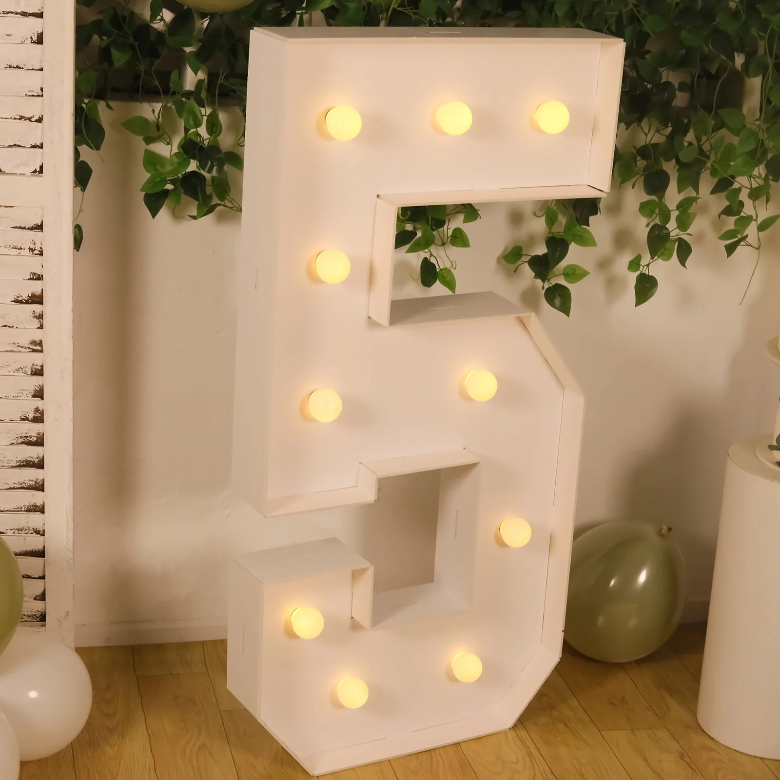 4ft Giant LED Marquee Number "5", White Pre-Cut Foam Board with 10 Warm White Battery Operated LEDs, Glue Gun and Sticks - Image 2