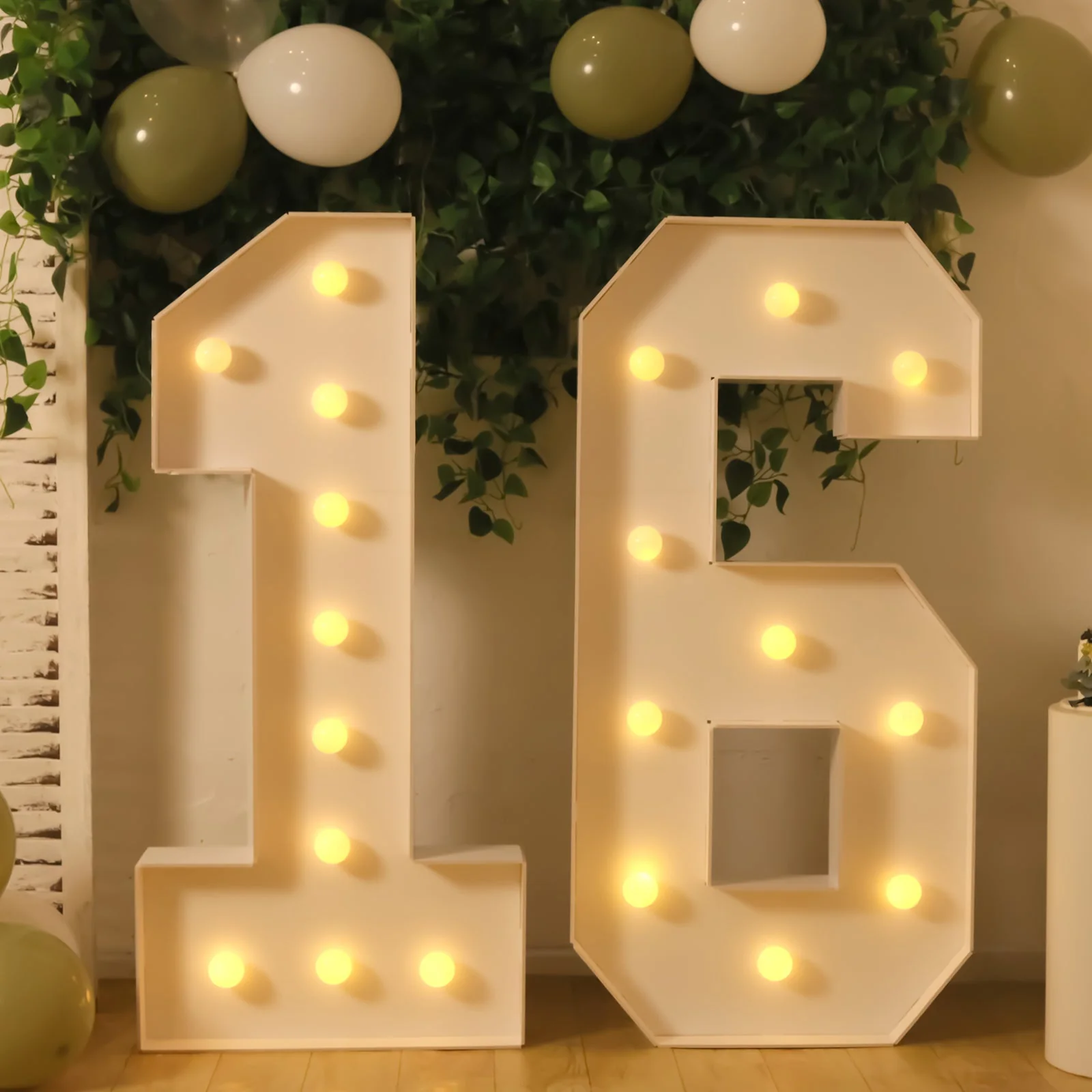 4ft Giant LED Marquee Number "6", White Pre-Cut Foam Board with 10 Warm White Battery Operated LEDs, Glue Gun and Sticks - Image 2