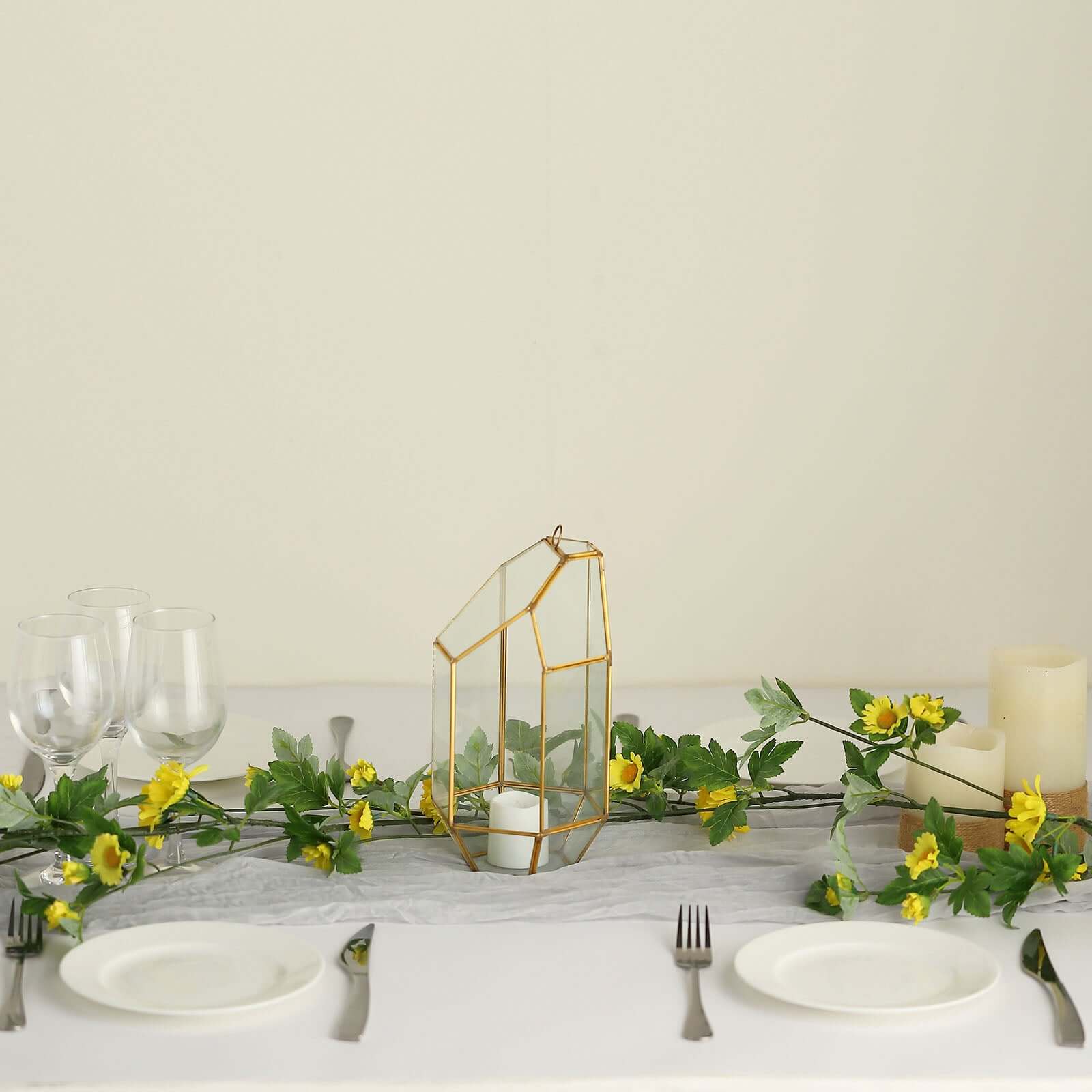 Yellow Artificial Daisy Magnolia Leaf Flower Garland Faux Vine 5.5ft - Image 2