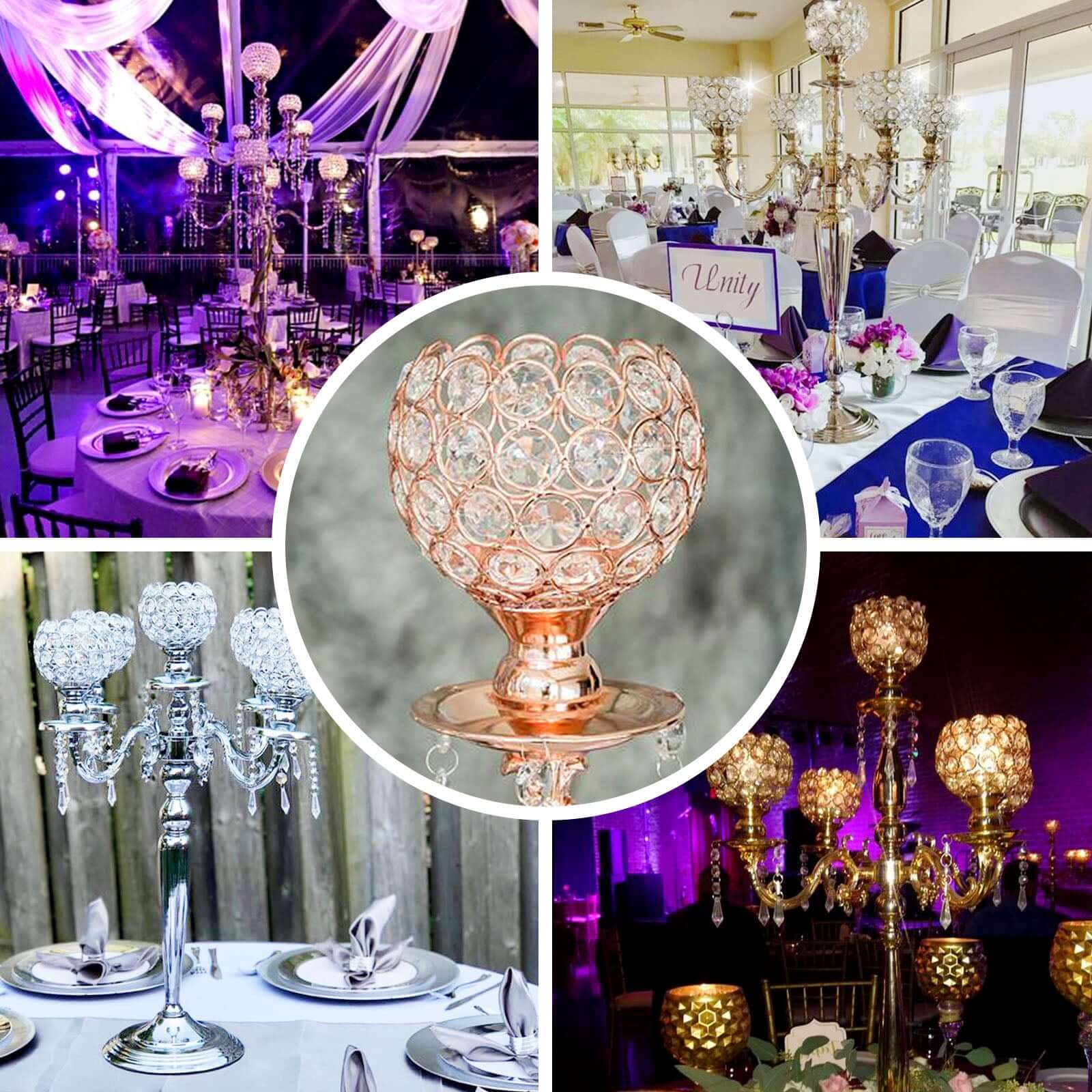 5-Arm Crystal Beaded Globe Candelabra 25" Gold - Metal Candle Holder for Stylish Pillar Table Centerpiece Decor - Image 5