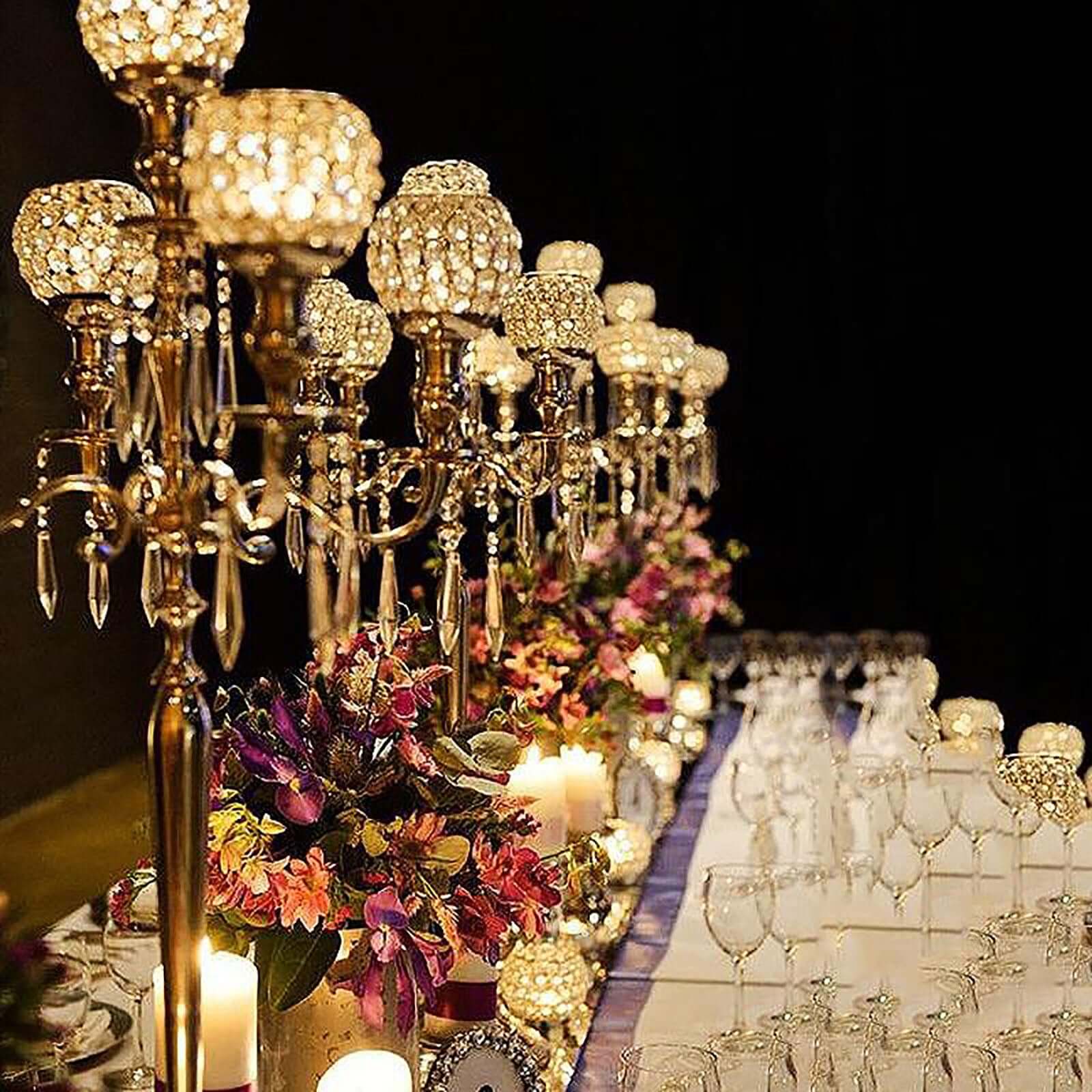 5-Arm Crystal Beaded Globe Candelabra 25" Gold - Metal Candle Holder for Stylish Pillar Table Centerpiece Decor - Image 7