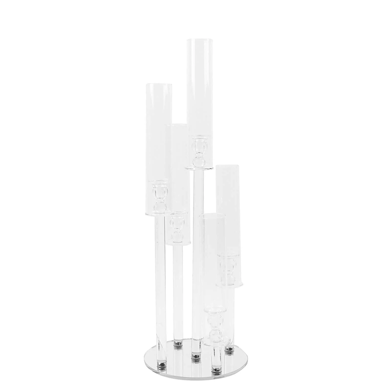 5-Arm Crystal Glass Candelabra Round Taper Design 32" Clear - Stylish Candle Holder Table Centerpiece - Image 4