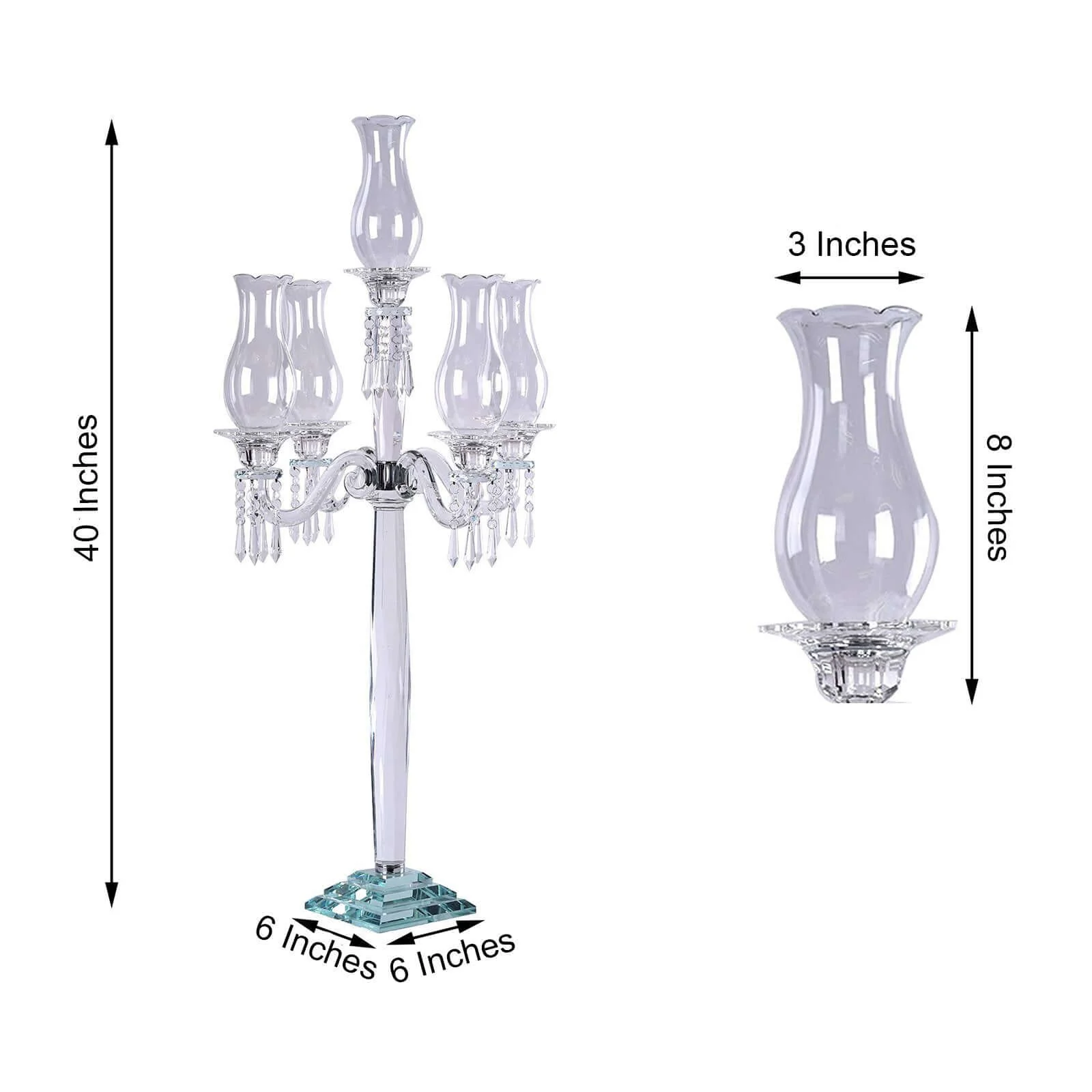 5 Arm Crystal Glass Taper Candle Holder Candelabra 40" - Luxurious Table Centerpiece With Chandelier Chains - Image 3