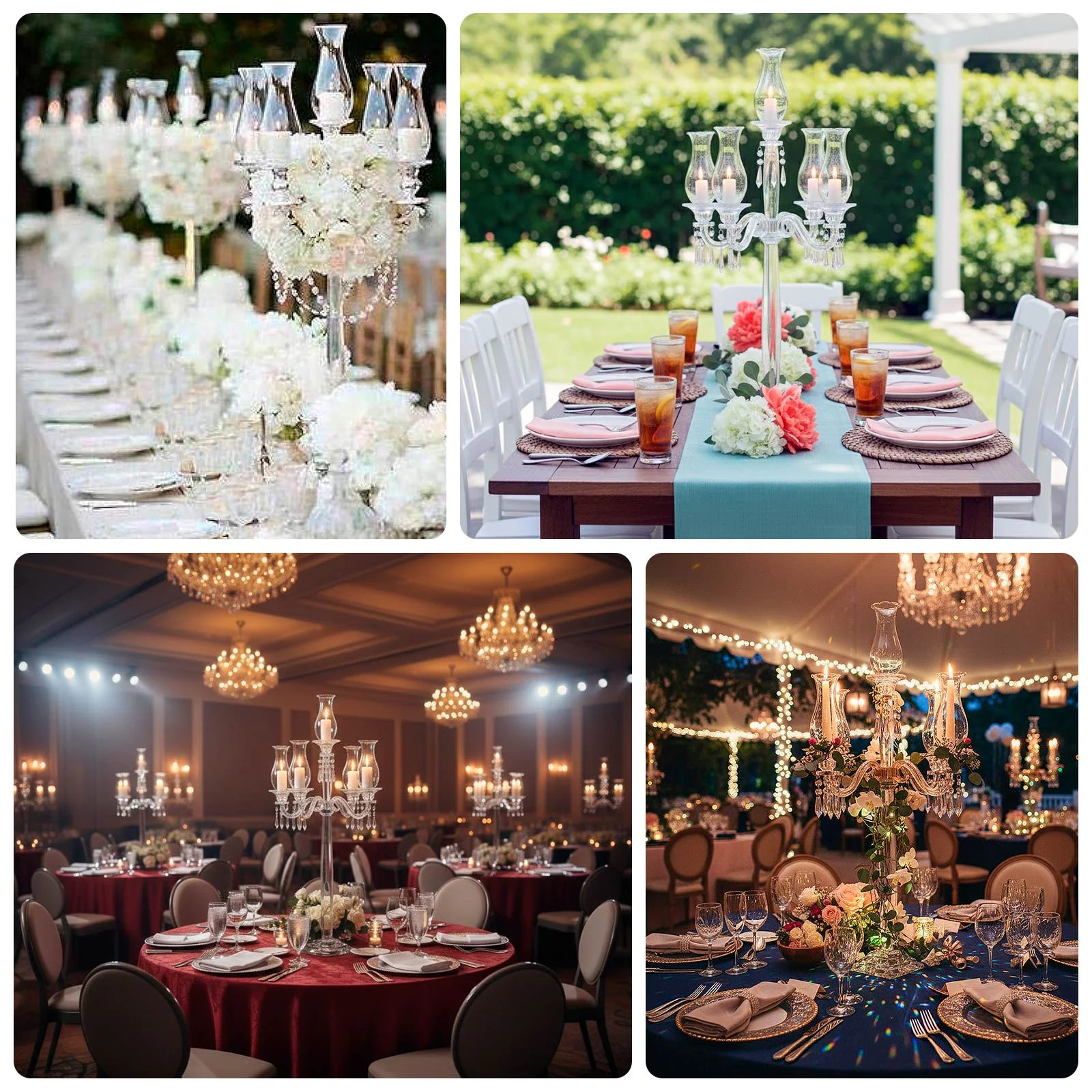5 Arm Crystal Glass Taper Candle Holder Candelabra 40" - Luxurious Table Centerpiece With Chandelier Chains - Image 5