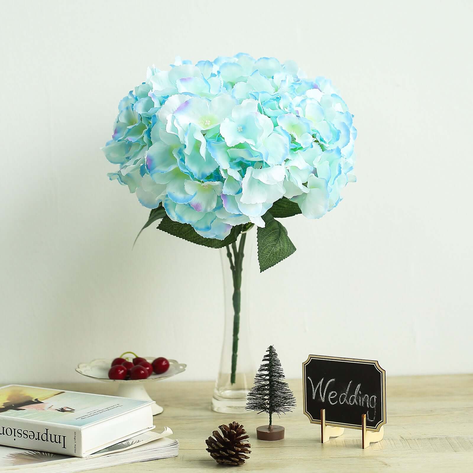 5 Bushes Light Blue Artificial Silk Hydrangea Flower Bouquets - Image 11