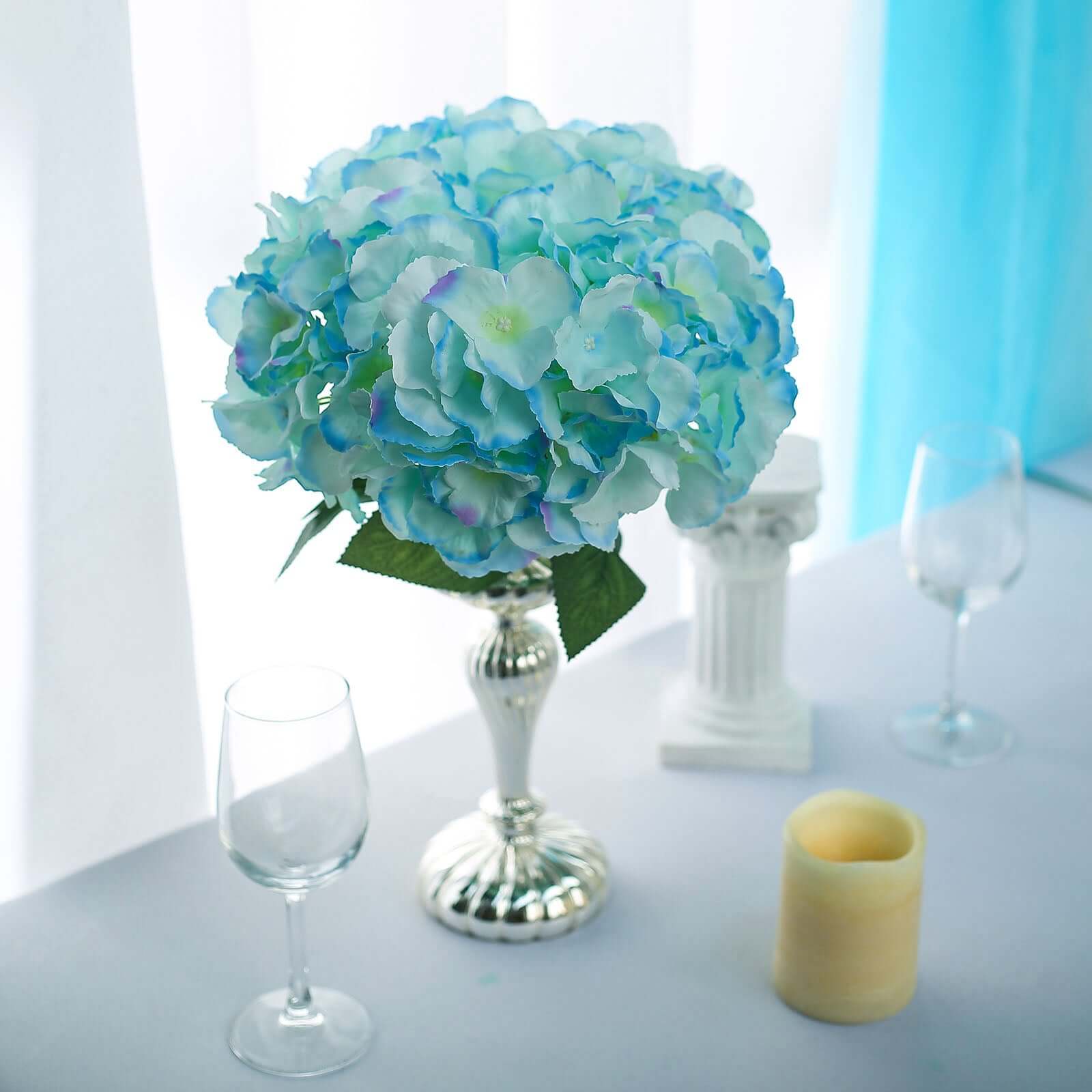 5 Bushes Light Blue Artificial Silk Hydrangea Flower Bouquets - Image 14