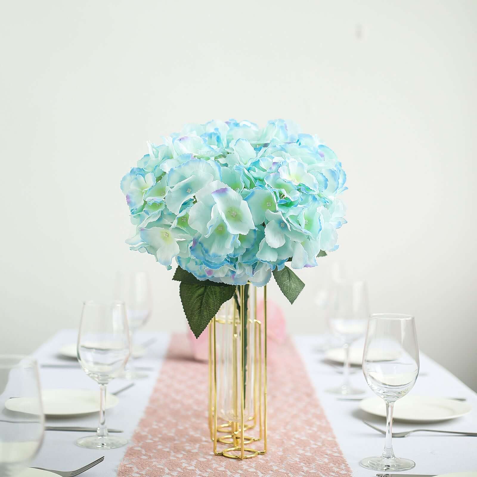 5 Bushes Light Blue Artificial Silk Hydrangea Flower Bouquets - Image 2