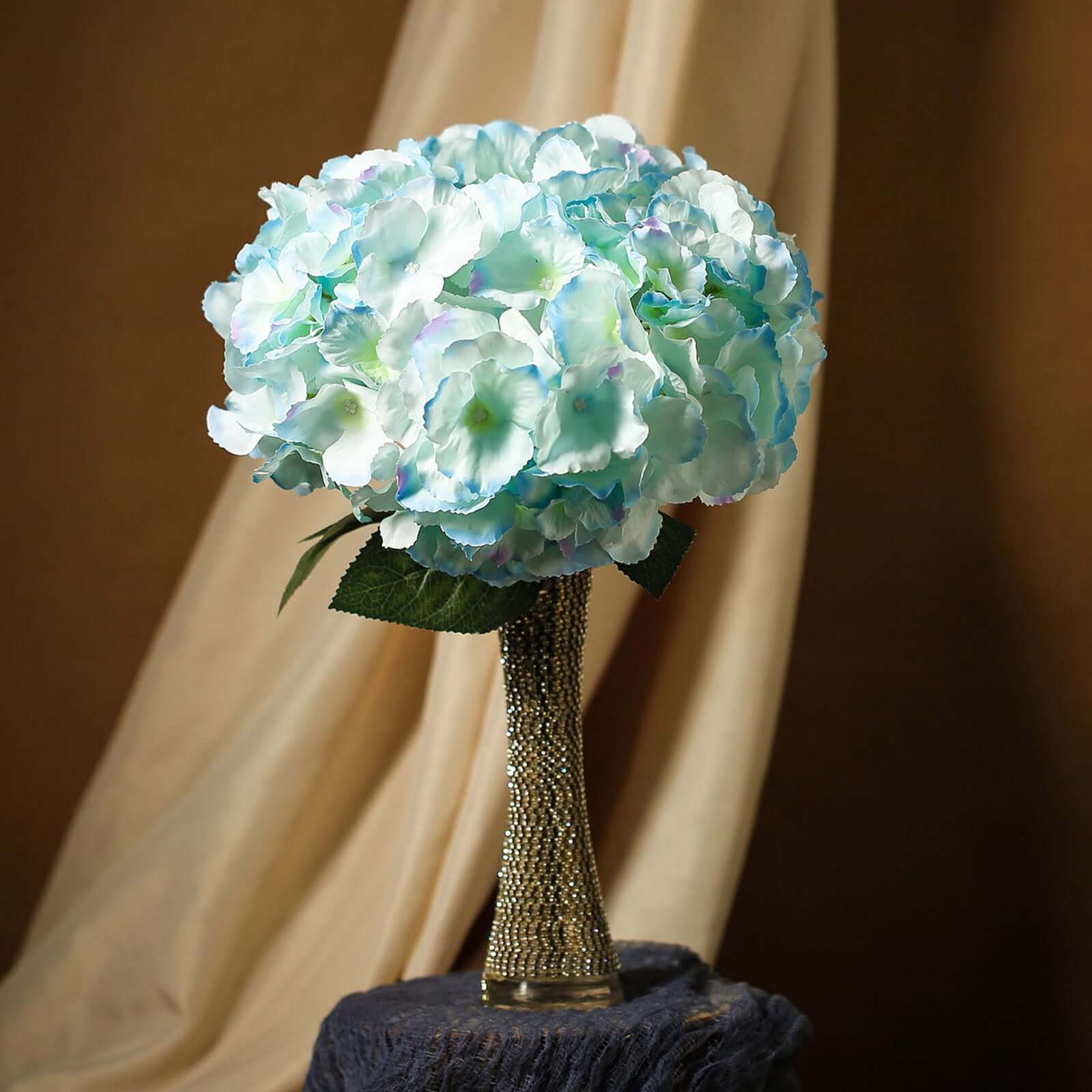 5 Bushes Light Blue Artificial Silk Hydrangea Flower Bouquets - Image 6