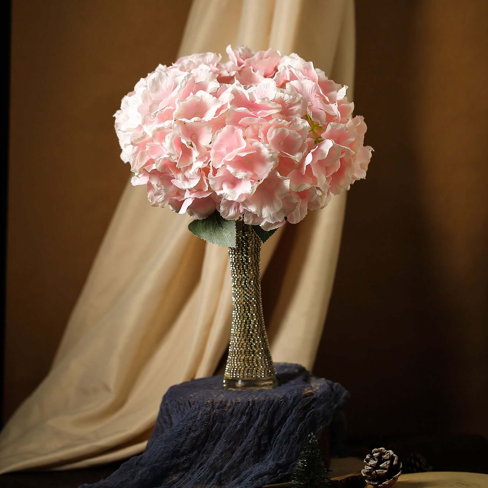 5 Bushes Blush Pink Artificial Silk Hydrangea Flower Bouquets - Image 7