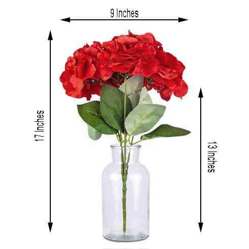 5 Bushes Red Artificial Silk Hydrangea Flower Bouquets - Image 3