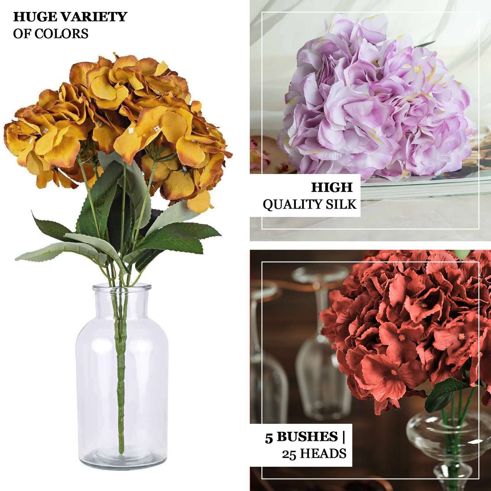 5 Bushes Red Artificial Silk Hydrangea Flower Bouquets - Image 4