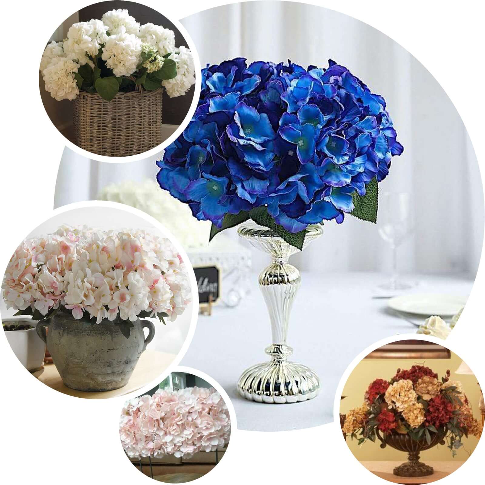 5 Bushes Red Artificial Silk Hydrangea Flower Bouquets - Image 5