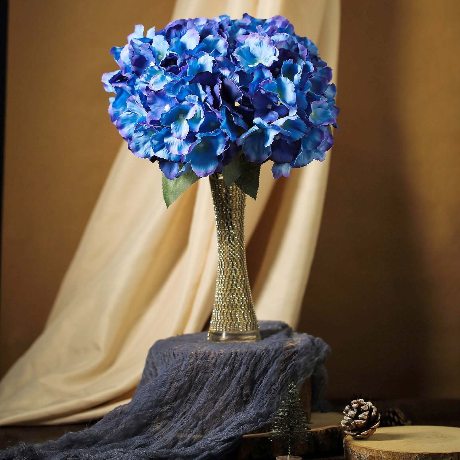 5 Bushes Royal Blue Artificial Silk Hydrangea Flower Bouquets - Image 6