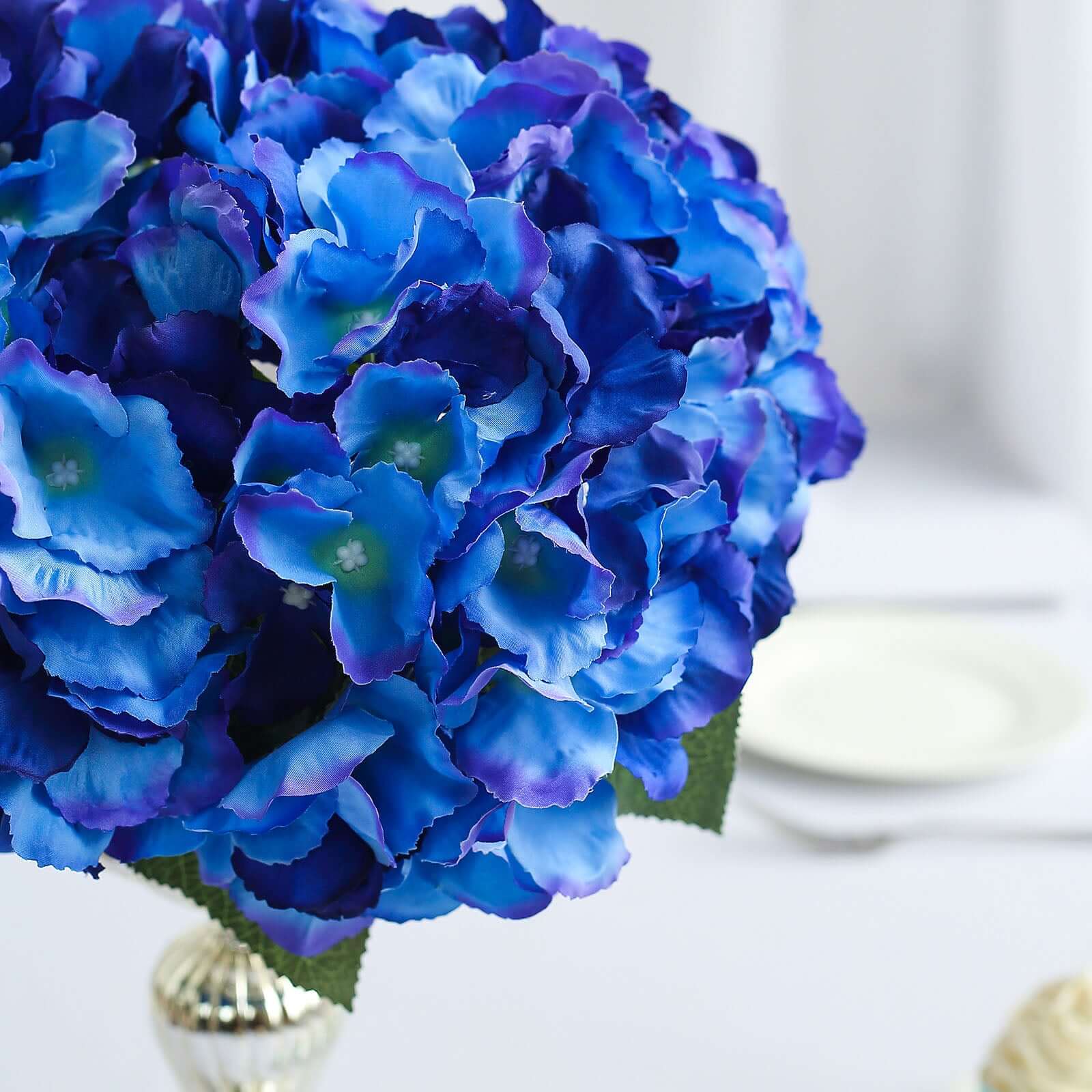 5 Bushes Royal Blue Artificial Silk Hydrangea Flower Bouquets - Image 8