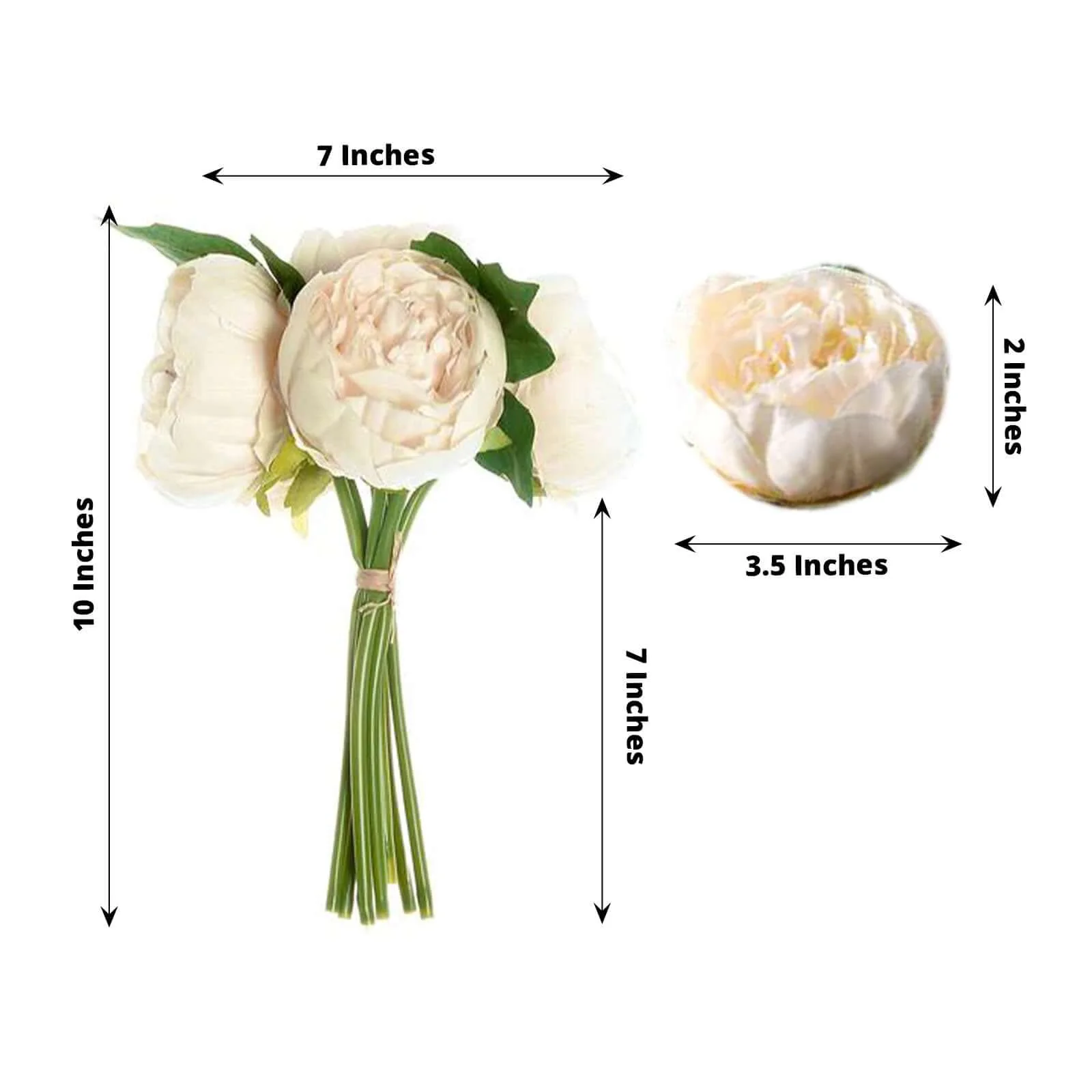 5 Flower Head Beige Peony Bouquet Artificial Silk Peonies Spray - Image 3