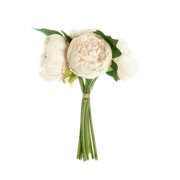 5 Flower Head Beige Peony Bouquet Artificial Silk Peonies Spray - Image 7