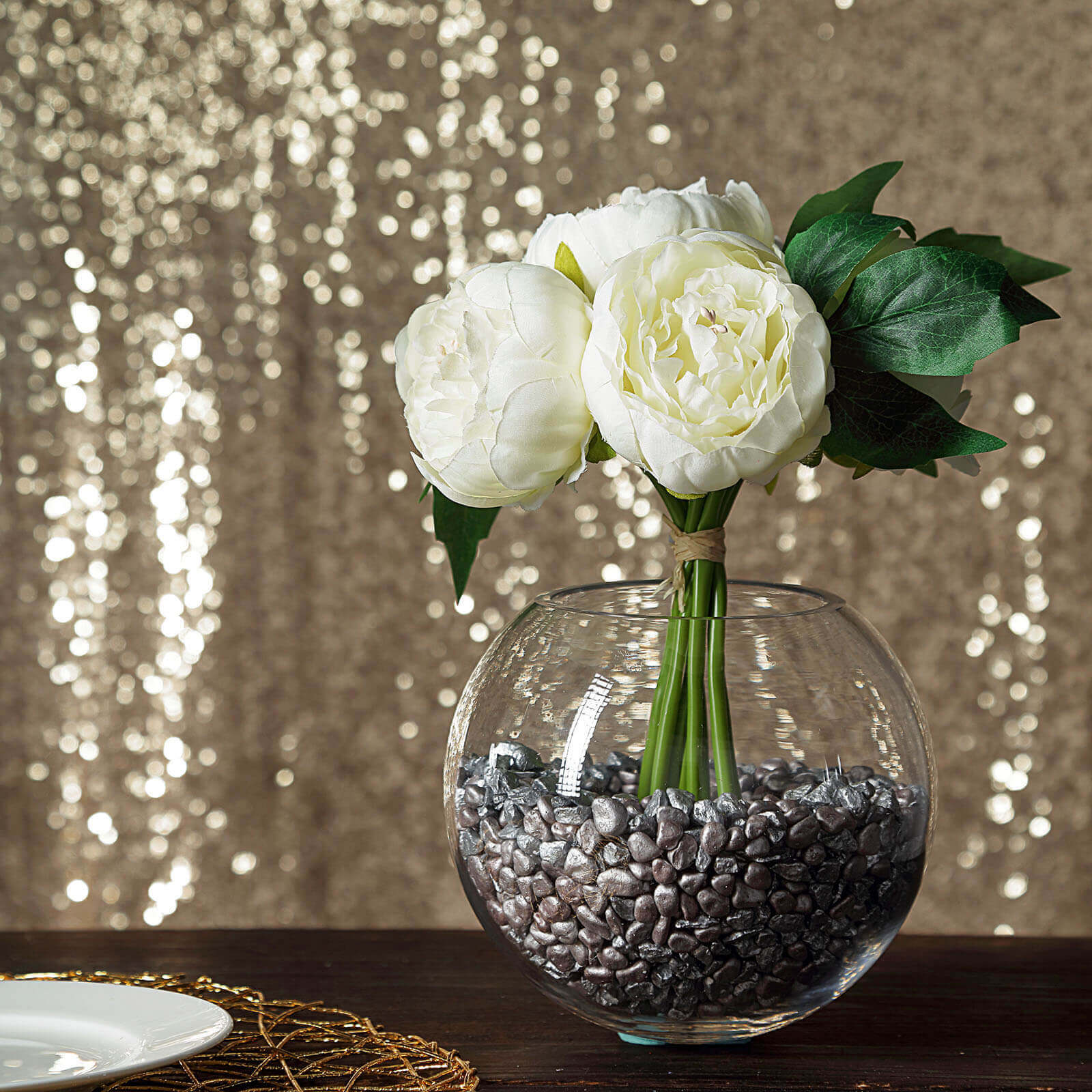 5 Flower Head Cream Peony Bouquet Artificial Silk Peonies Spray - Image 11
