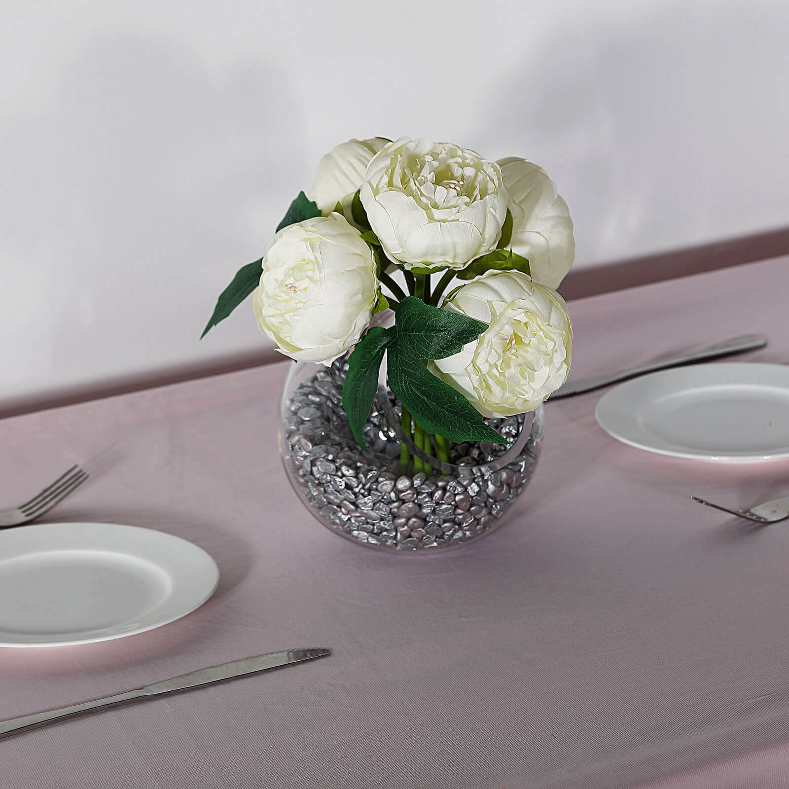 5 Flower Head Cream Peony Bouquet Artificial Silk Peonies Spray - Image 12