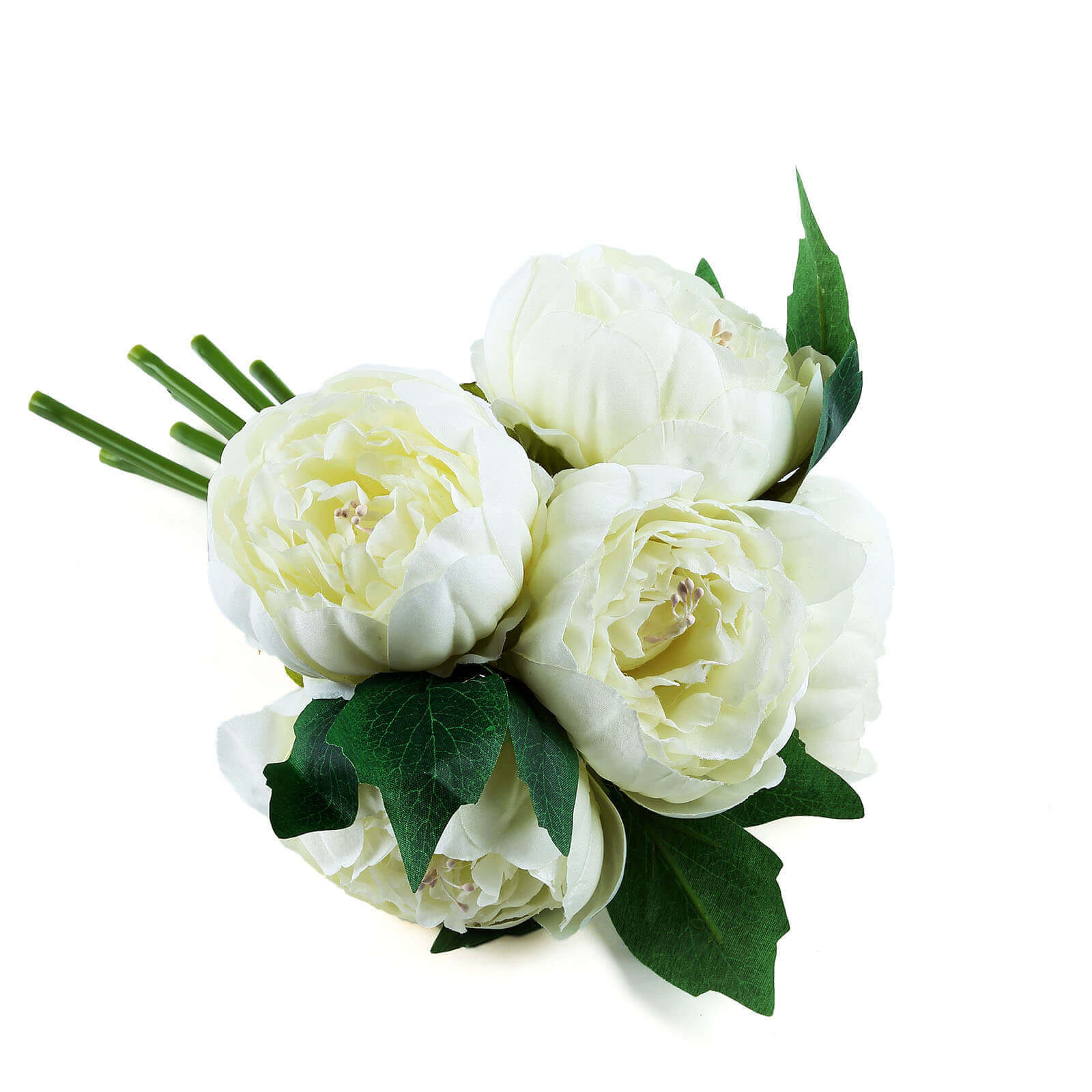 5 Flower Head Cream Peony Bouquet Artificial Silk Peonies Spray - Image 14