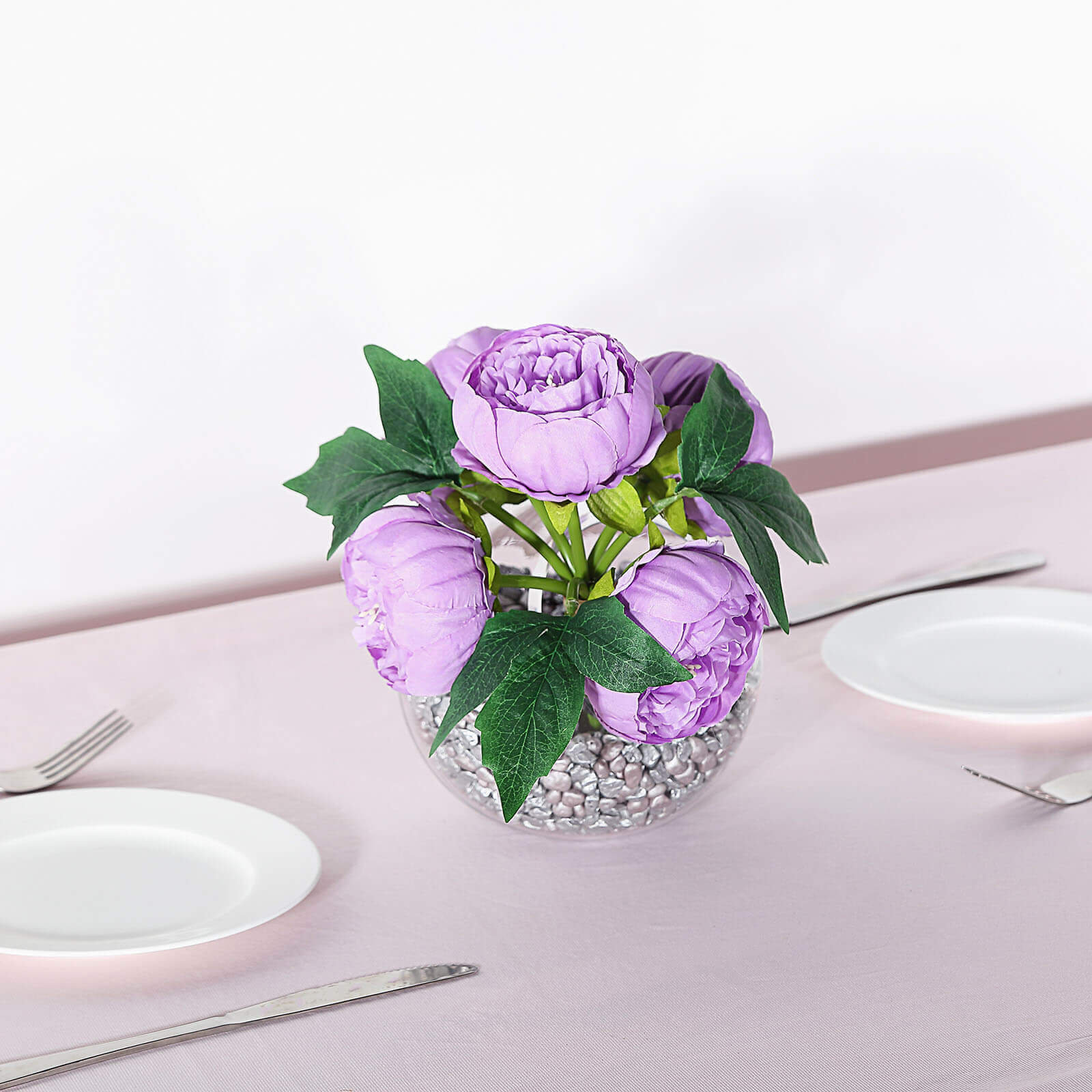 5 Flower Head Lavender Lilac Peony Bouquet Artificial Silk Peonies Spray - Image 12