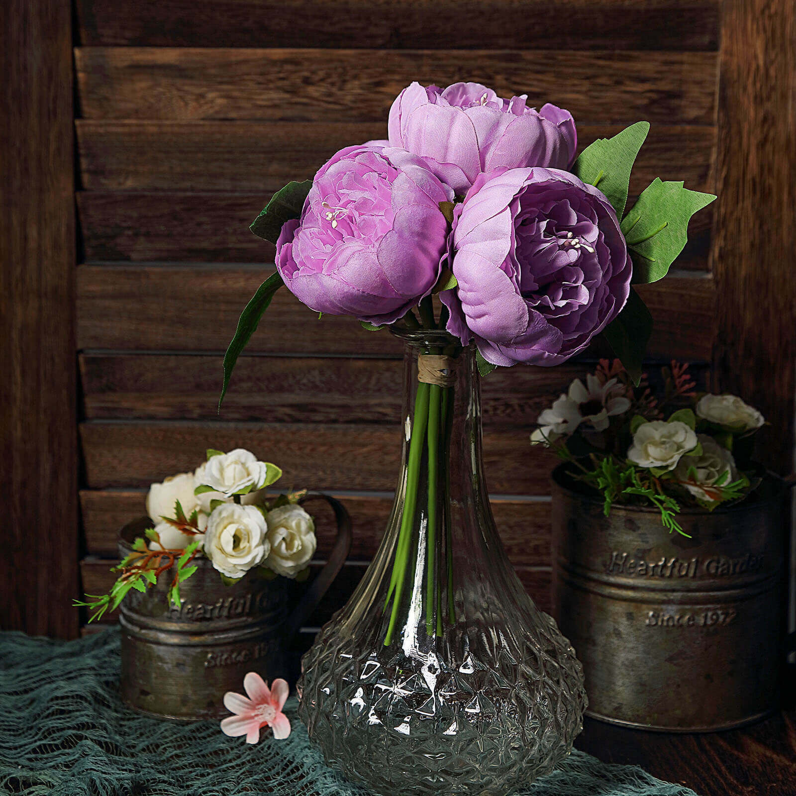 5 Flower Head Lavender Lilac Peony Bouquet Artificial Silk Peonies Spray - Image 13