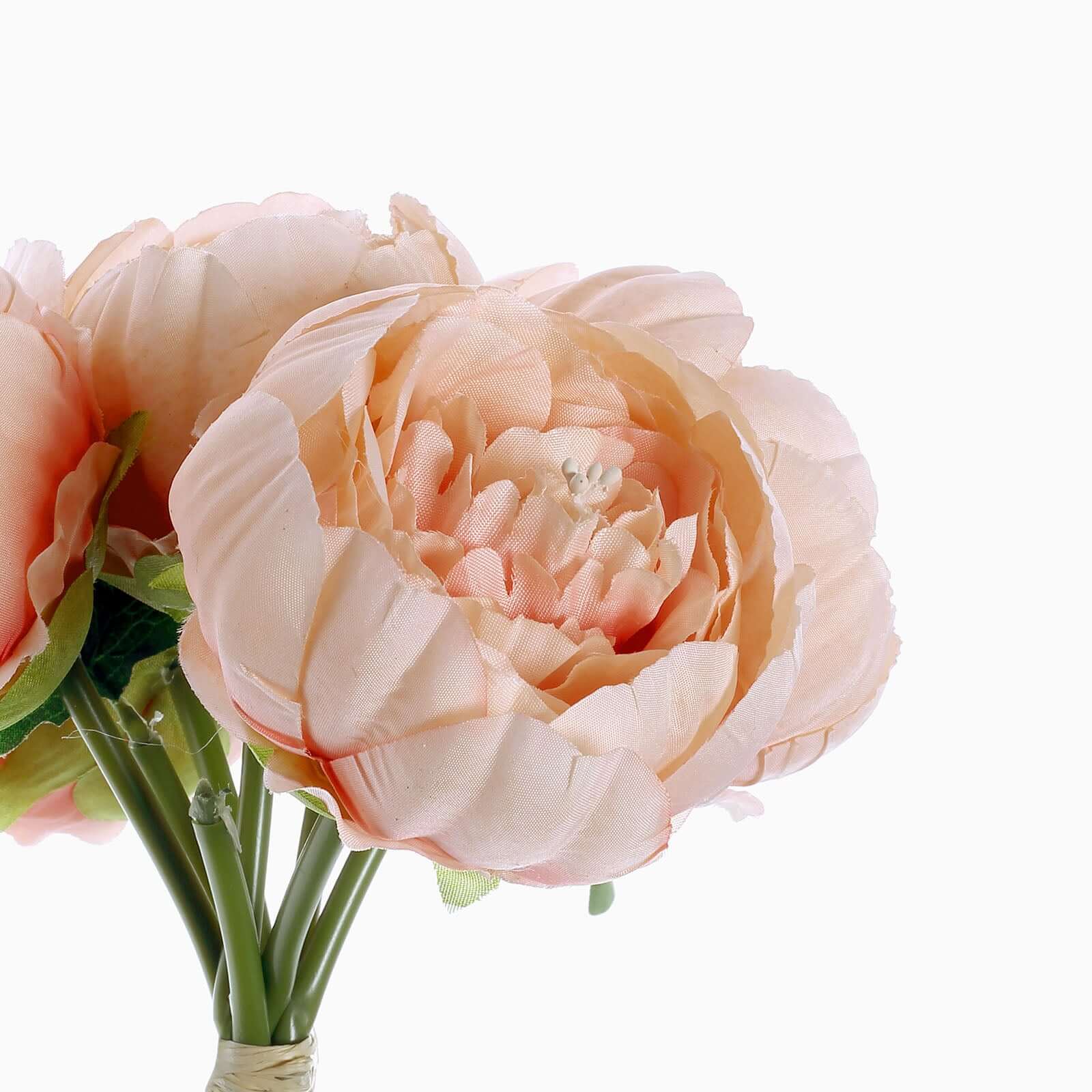 5 Flower Head Peach Peony Bouquet Artificial Silk Peonies Spray - Image 2