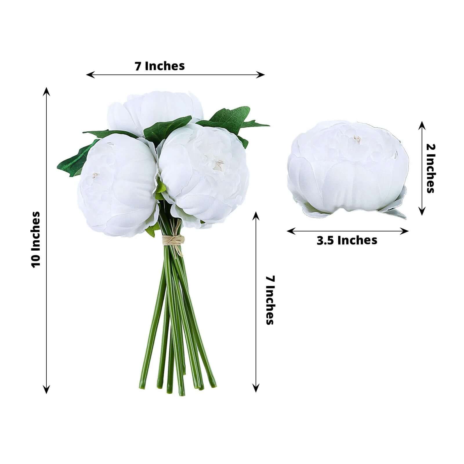 5 Flower Head White Peony Bouquet Artificial Silk Peonies Spray - Image 2