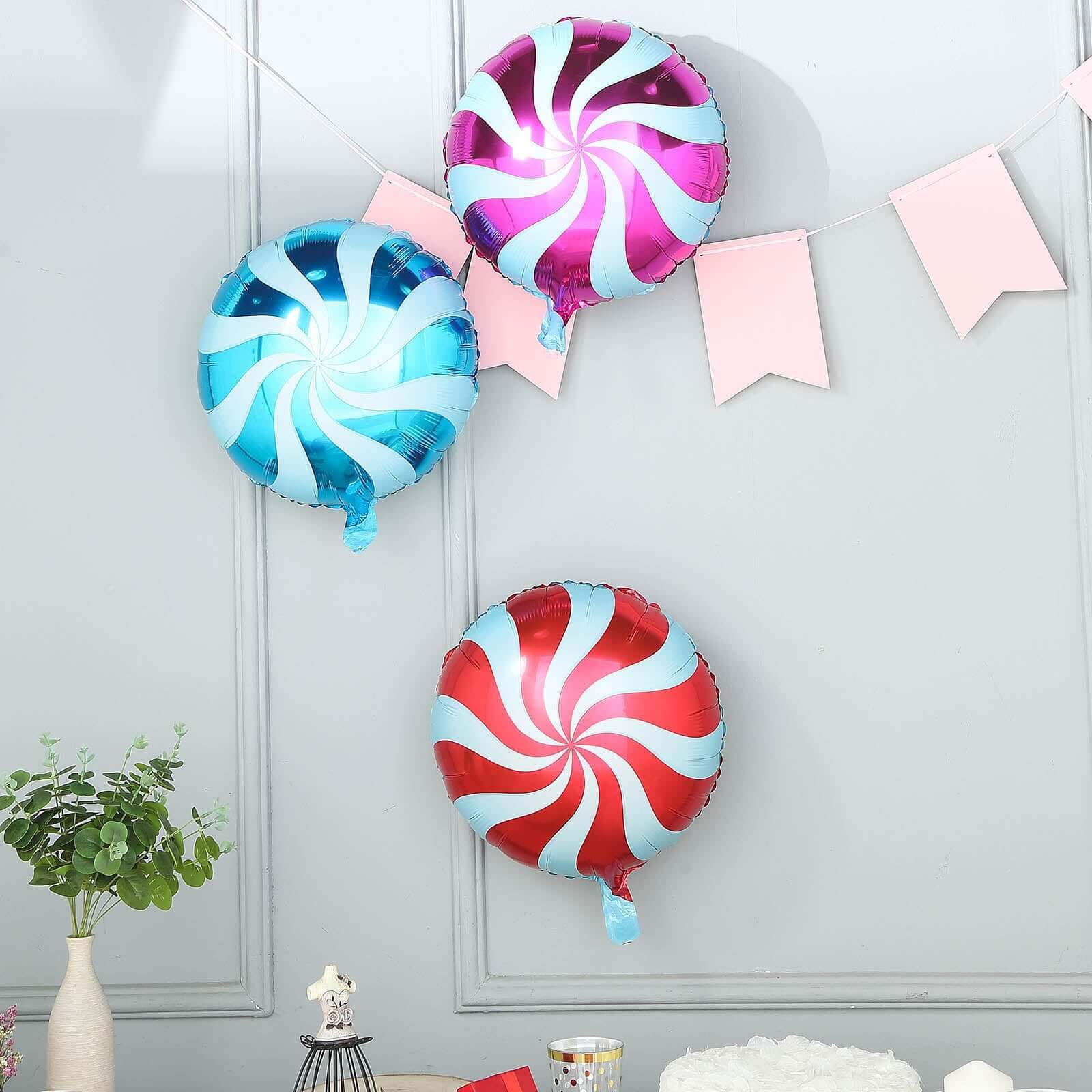 5 Pack Candy Striped Swirl Print Mylar Foil Helium/Air Balloons 13" - Image 13