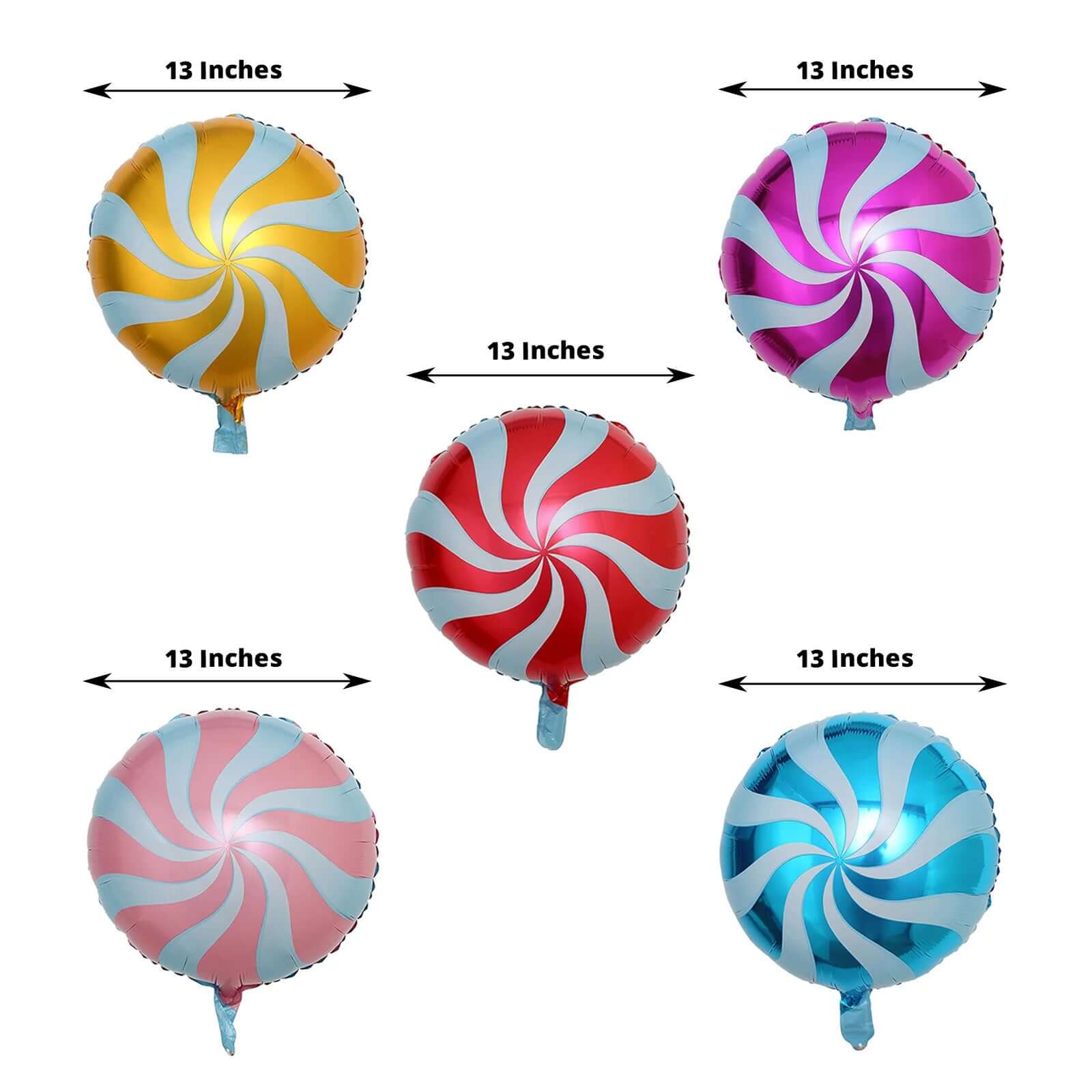 5 Pack Candy Striped Swirl Print Mylar Foil Helium/Air Balloons 13" - Image 3