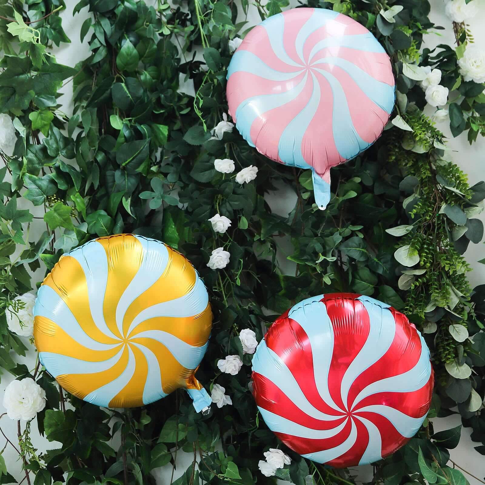 5 Pack Candy Striped Swirl Print Mylar Foil Helium/Air Balloons 13" - Image 6