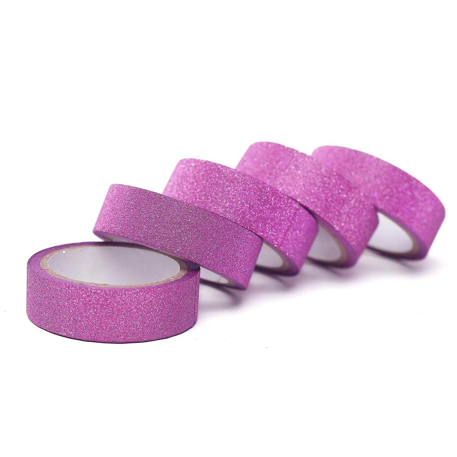 5 Pack Hot Pink Washi Glitter Tape - Self Adhesive Craft Decorative Tape 5 Yards - Image 16