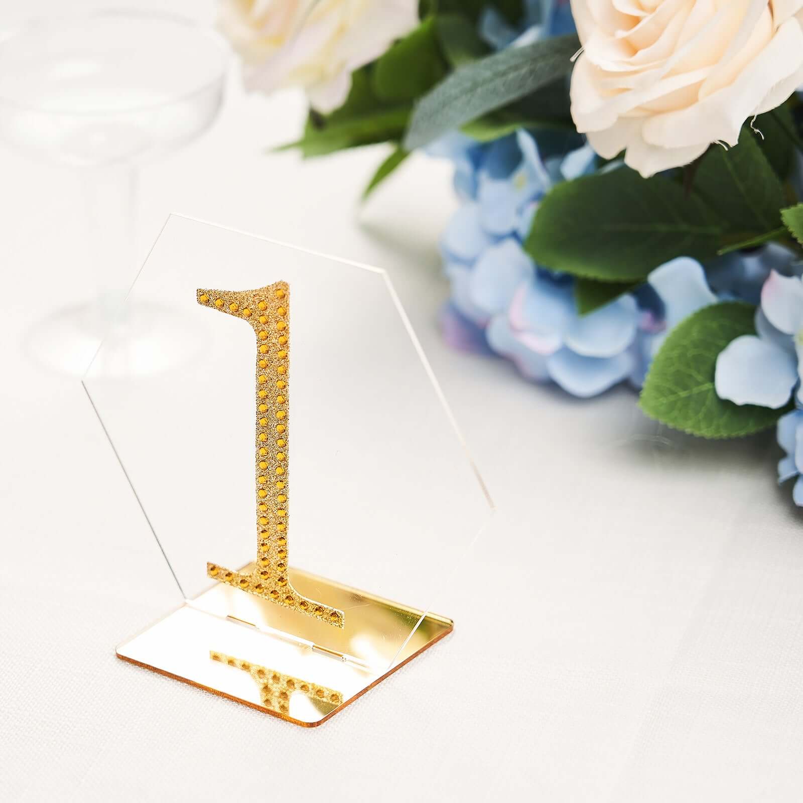 5-Pack Acrylic Table Sign Holders 5", Clear/Gold Hexagon Design - Perfect for Wedding Table Numbers and Menus - Image 12
