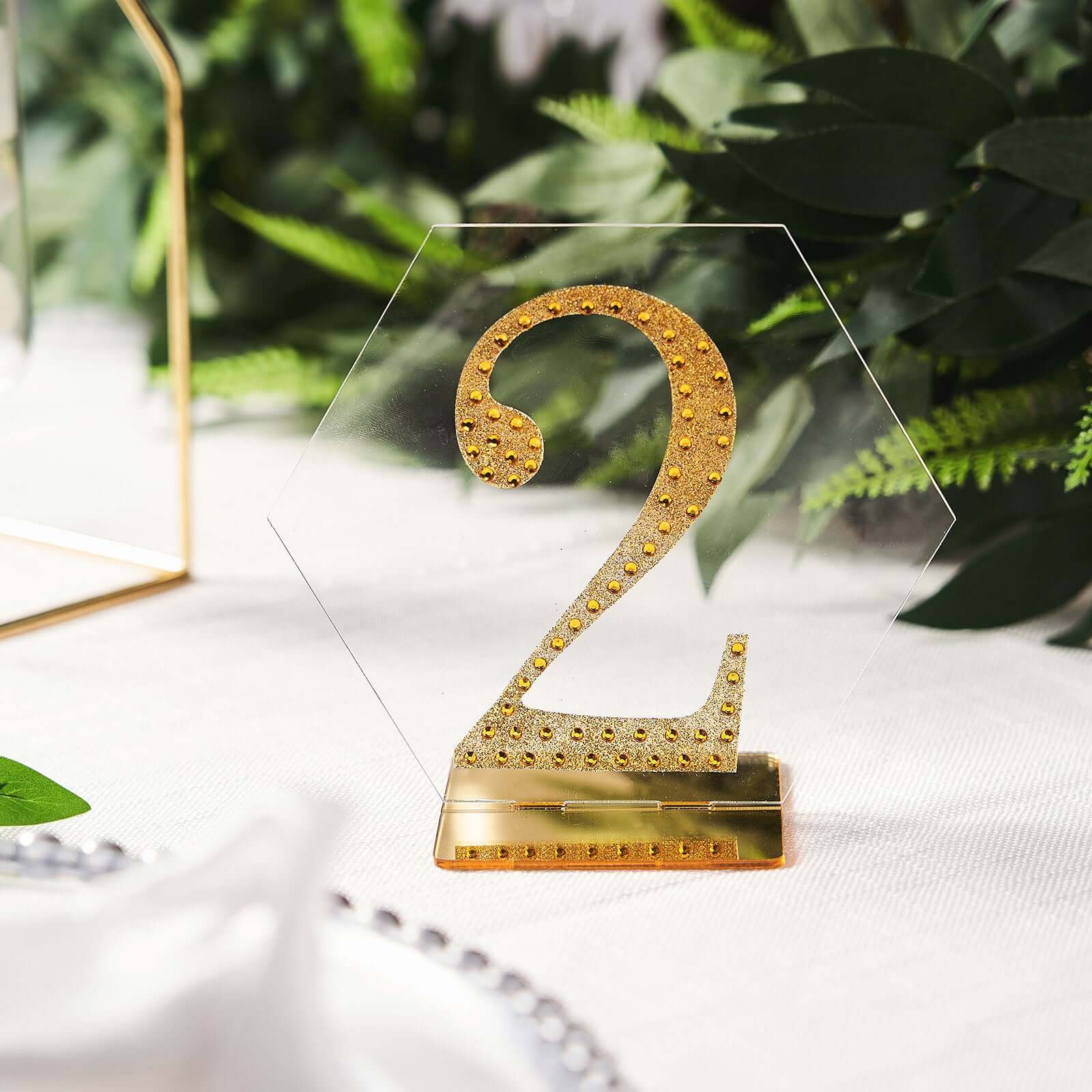 5-Pack Acrylic Table Sign Holders 5", Clear/Gold Hexagon Design - Perfect for Wedding Table Numbers and Menus - Image 13