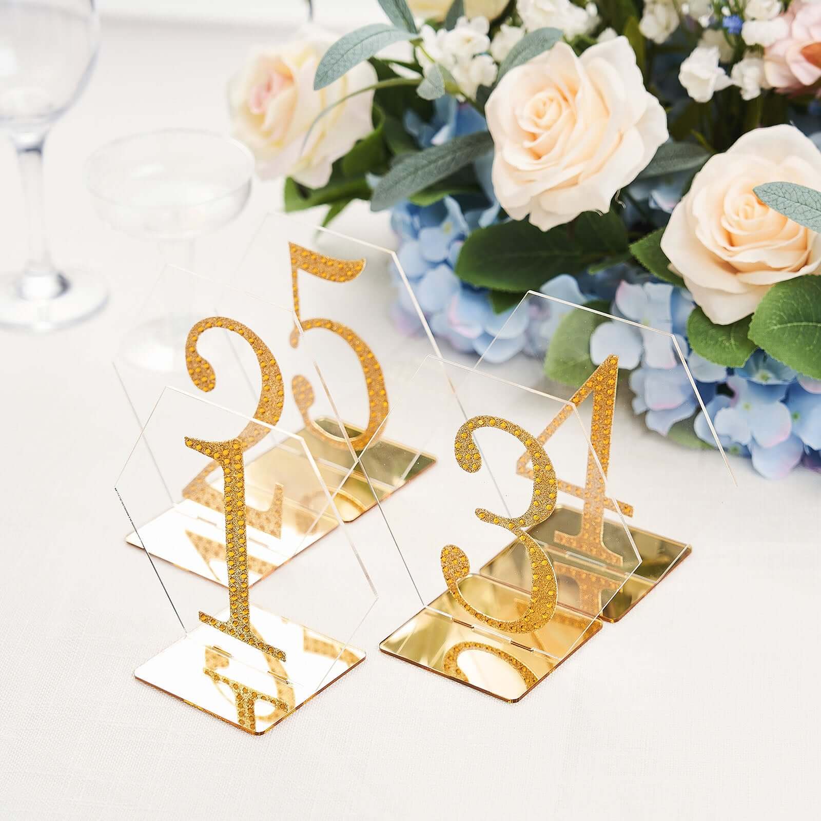 5-Pack Acrylic Table Sign Holders 5", Clear/Gold Hexagon Design - Perfect for Wedding Table Numbers and Menus - Image 15
