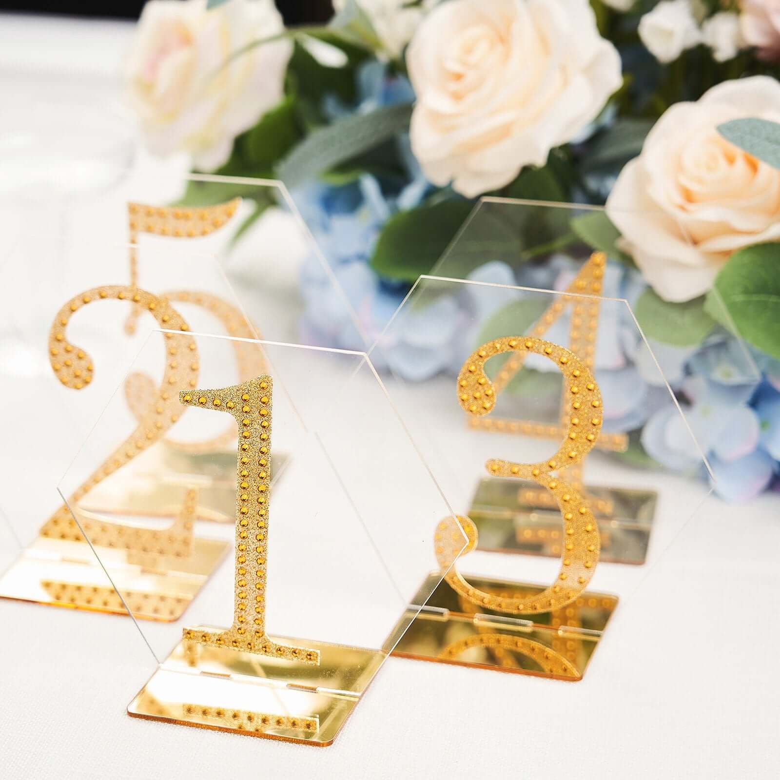 5-Pack Acrylic Table Sign Holders 5", Clear/Gold Hexagon Design - Perfect for Wedding Table Numbers and Menus - Image 16