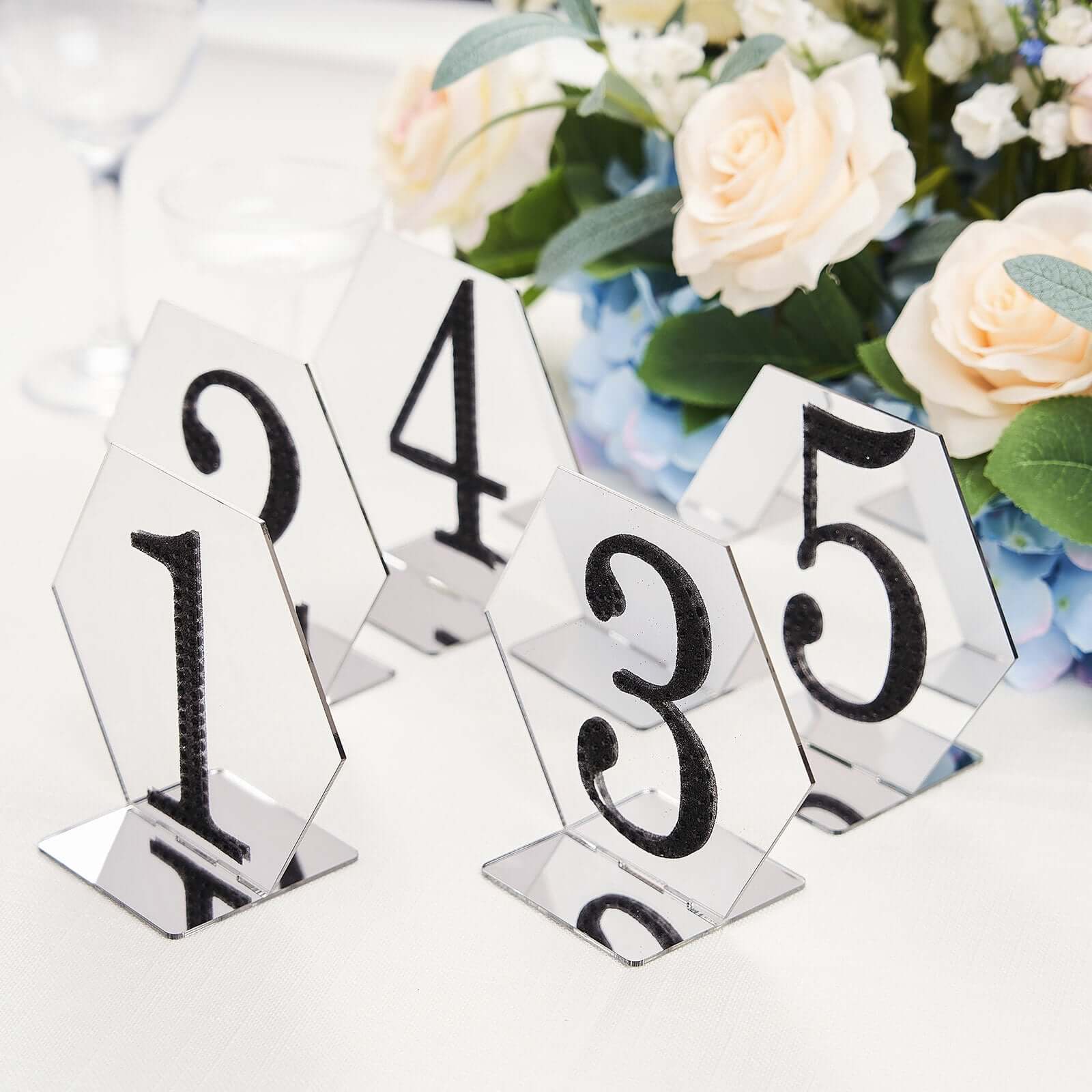 5-Pack Acrylic Table Sign Holders 5", Silver Hexagon Design - Perfect for Wedding Table Numbers and Menus - Image 14