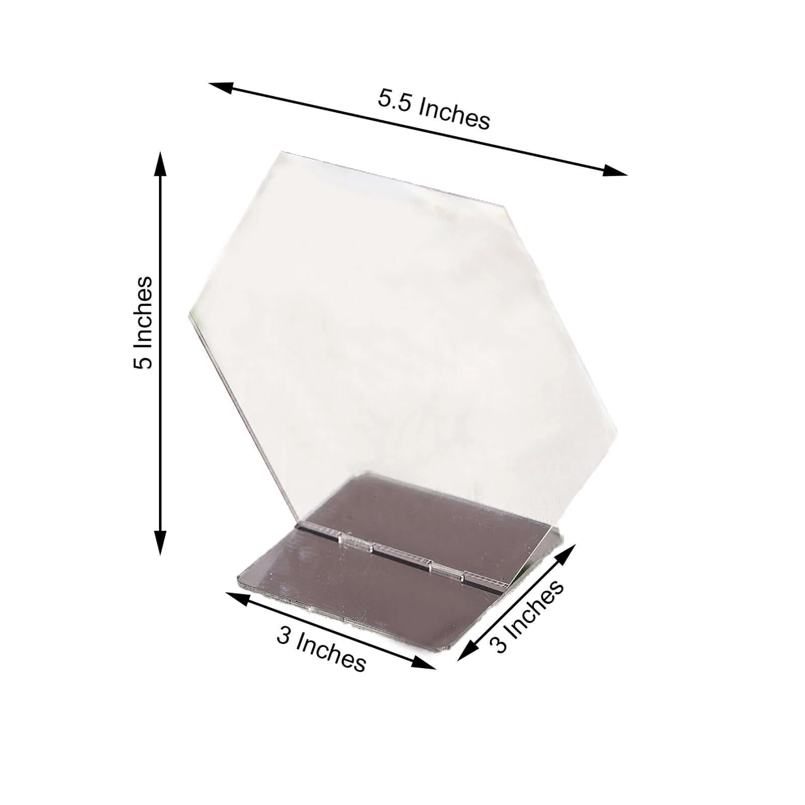 5-Pack Acrylic Table Sign Holders 5", Silver Hexagon Design - Perfect for Wedding Table Numbers and Menus - Image 3