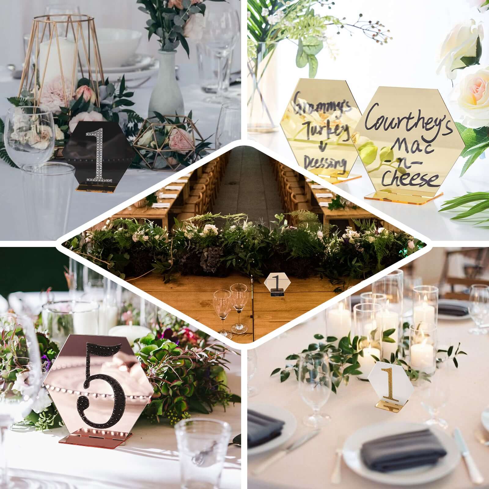 5-Pack Acrylic Table Sign Holders 5", Silver Hexagon Design - Perfect for Wedding Table Numbers and Menus - Image 5